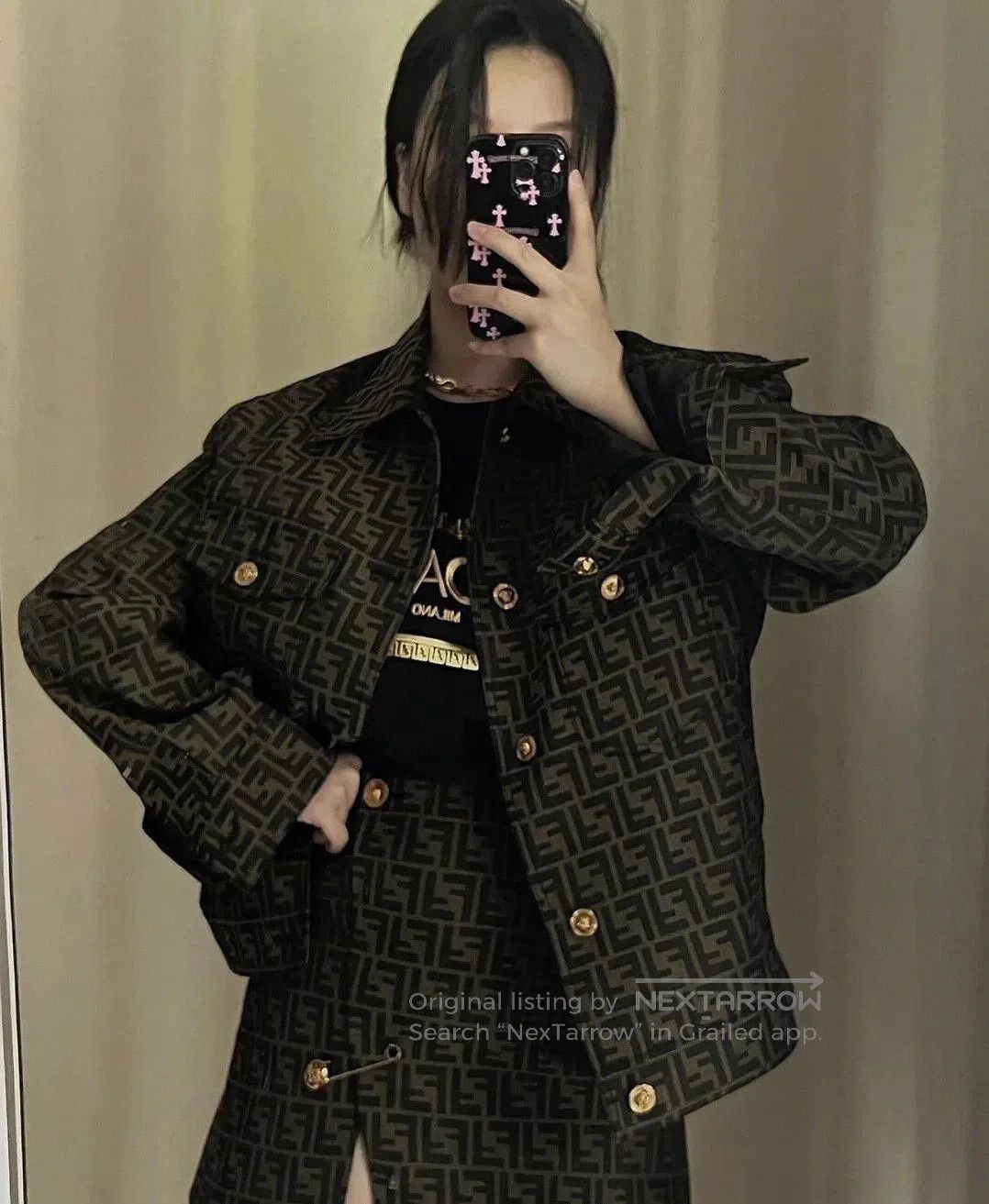 Fendi FENDACE Monogram Rhinestone Portrait Jacket. Size US L / EU 52-54 / 3 - 9 Thumbnail