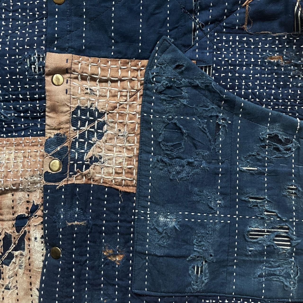 Kapital Indigo Collarless Boro Sashiko Denim Jacket Size US M / EU 48-50 / 2 - 4 Thumbnail