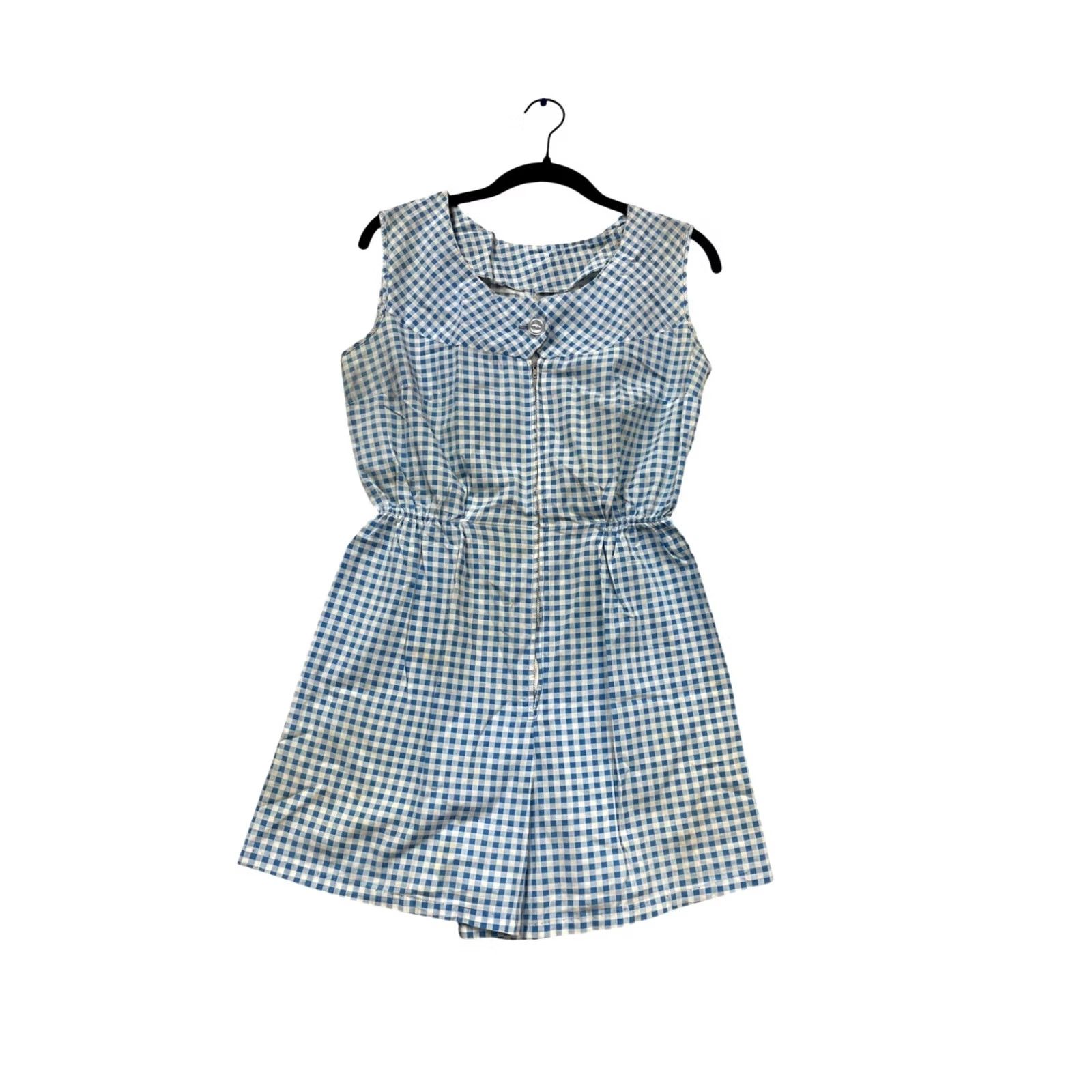 Vintage Vintage-Style Blue White Gingham Romper Womens Medium Sleeveless #638A Size 32" / US 10 / IT 46 - 2 Thumbnail