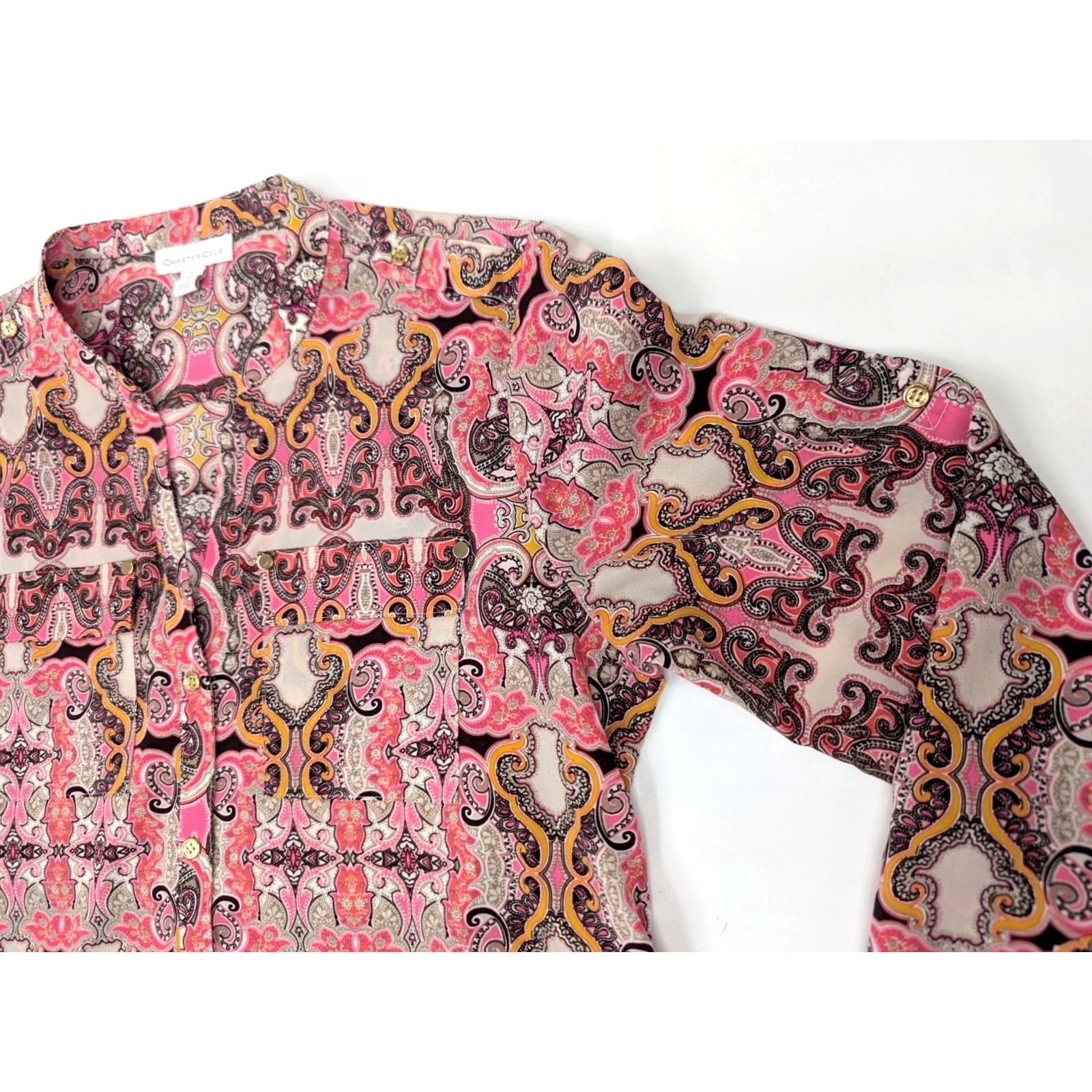 Charter Club Charter Club Pink Paisley Pattern Button-Up Shirt Women S Long Sleeve V-Neck Colorful Patterned Button Size S / US 4 / IT 40 - 5 Thumbnail