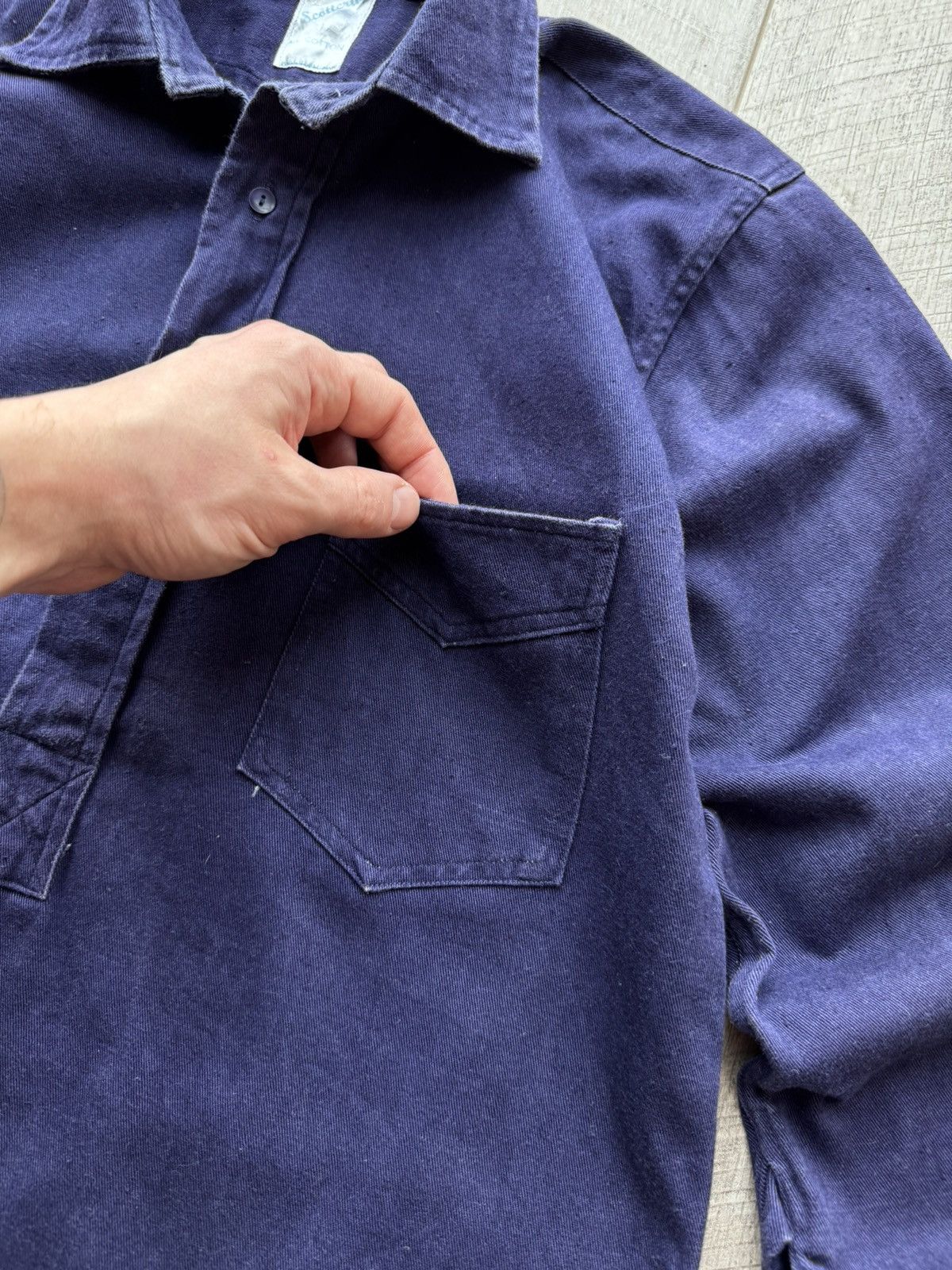 Vintage Soft Dark Blue Work Shirt by Scottcraft Washed Cotton Twill Size US L / EU 52-54 / 3 - 3 Thumbnail