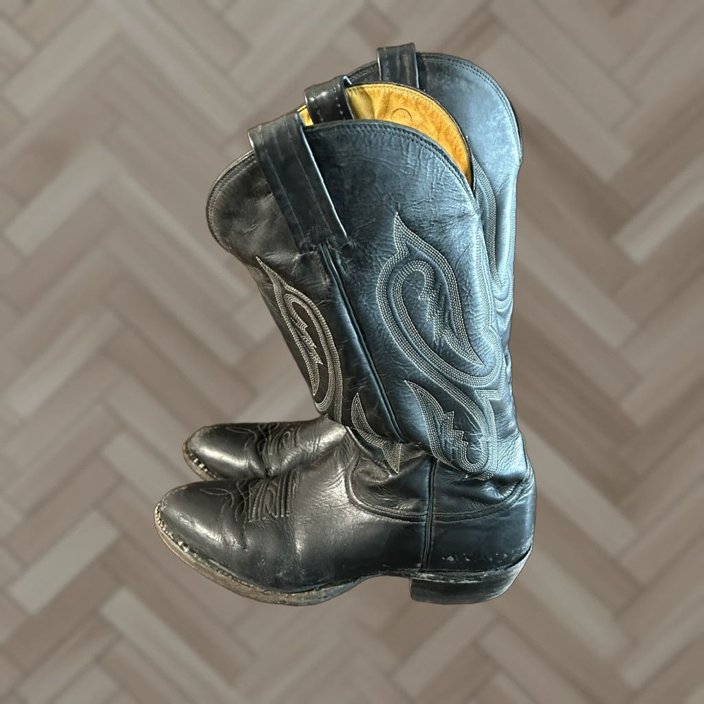 Vintage Nocona Boots Mens Cowboy Western Boot Black 8.5 D Leather Pointed Toe Boots Mens Mens Western Cowboy Theme Shoes Size US 9 / EU 42 - 1 Thumbnail
