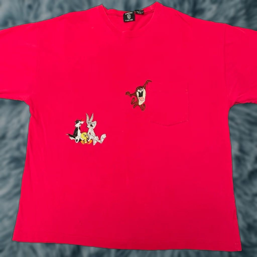 Vintage VINTAGE Looney Tunes Embroidered Bugs Bunny Taz Pocket Shirt XL Red 1990s 90s Mens Pocket Shirt Size US XL / EU 56 / 4 - 1 Thumbnail