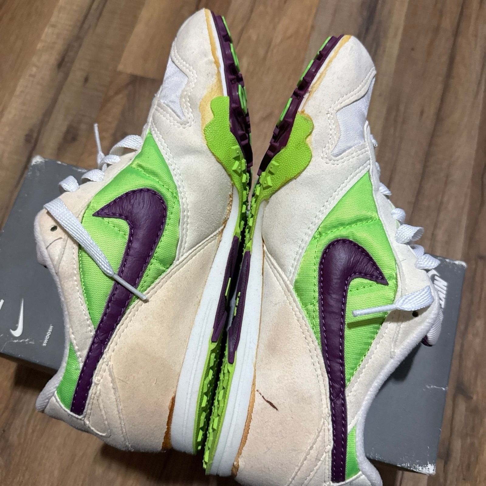 Nike 90s Nike Zoom V White Electric Green Red Plum Track Spikes Size US 9.5 / EU 42-43 - 4 Thumbnail