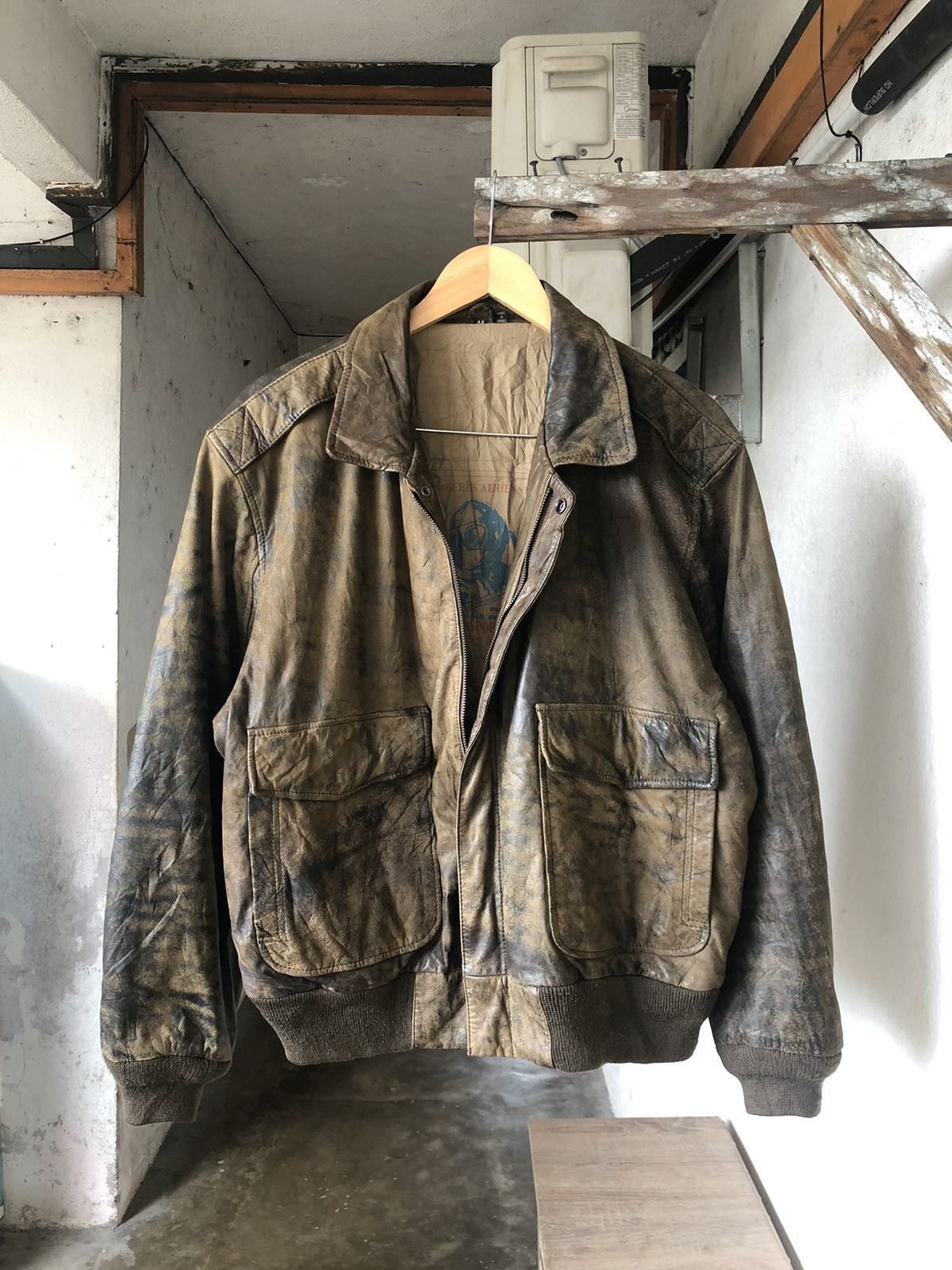 image of Military x US Air Force Vintage Britches Soft Leather Flying Bomber Jacket in Brown (Size Medium)
