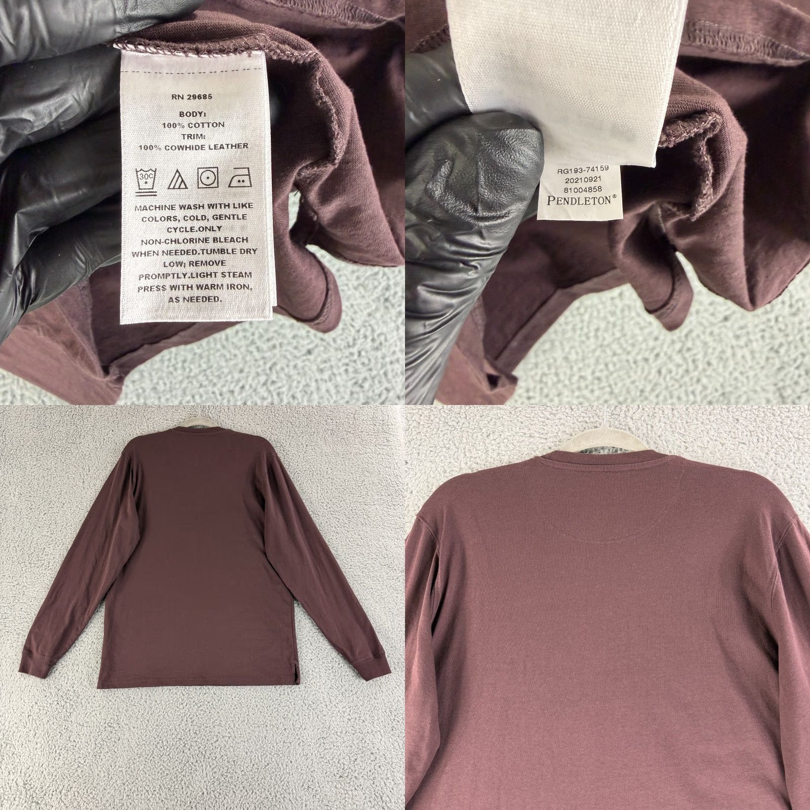 Pendleton Pendleton Deschutes T-Shirt Mens Small Maroon Long Sleeve Crew Neck Pocket Size US S / EU 44-46 / 1 - 8 Thumbnail