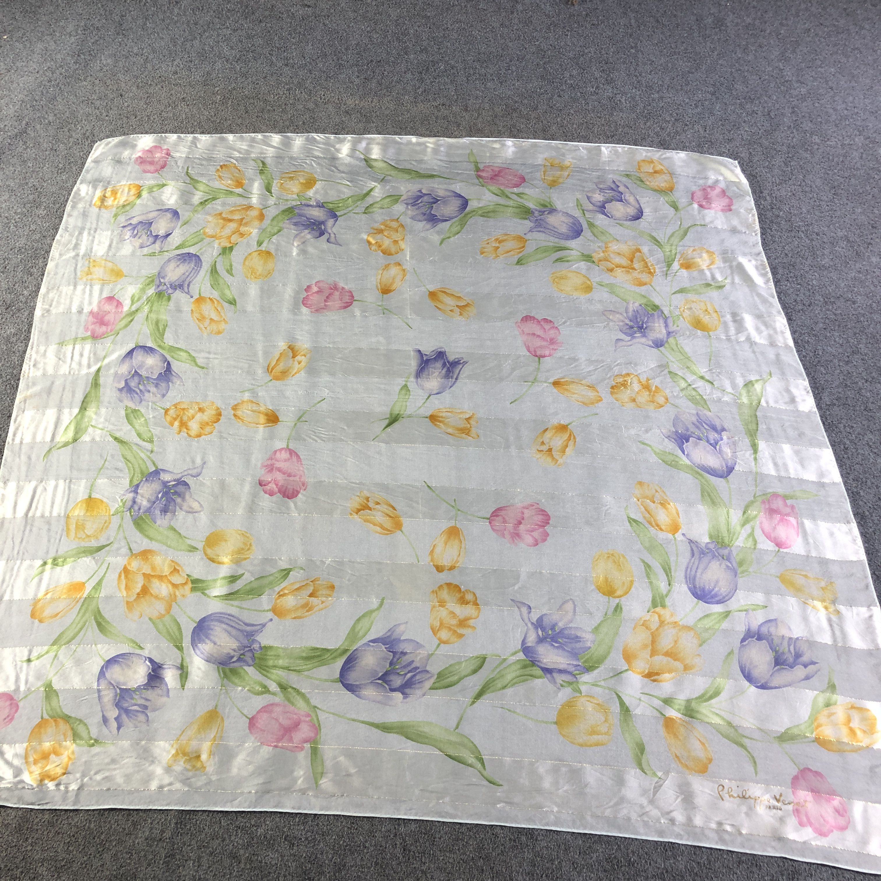 Japanese Brand Philippe Venet Floral Silk Scarf M985 Size ONE SIZE - 2 Thumbnail