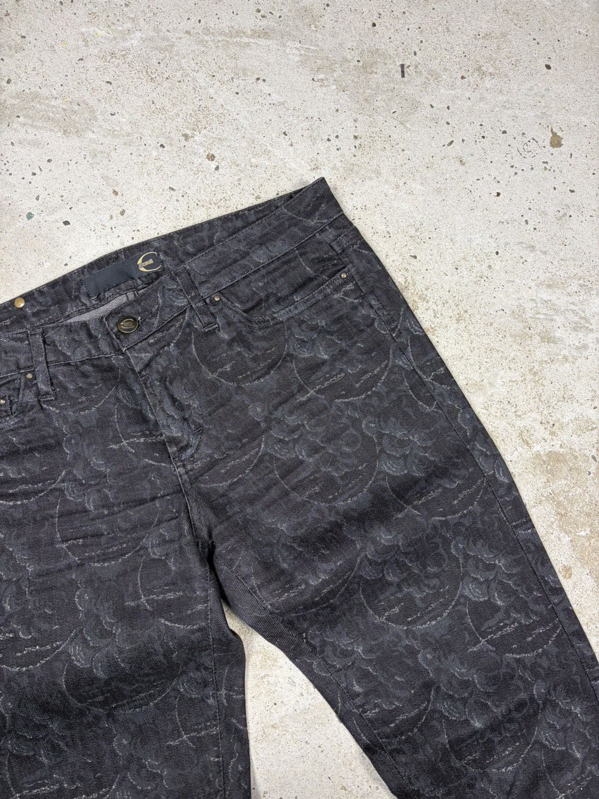 Just Cavalli 2000s Just Roberto Cavalli Abstract Floral Print Black Jeans Size 30" / US 8 / IT 44 - 8 Thumbnail