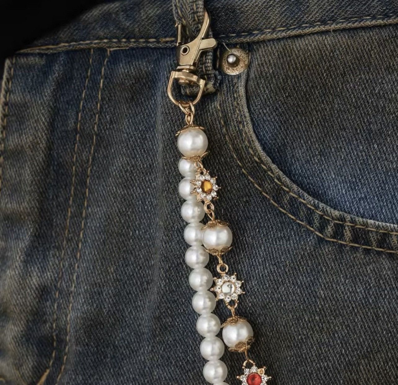 Jewelry Exquisite Imitation Pearl Keychain Wallet Belt Chain Size ONE SIZE - 3 Thumbnail
