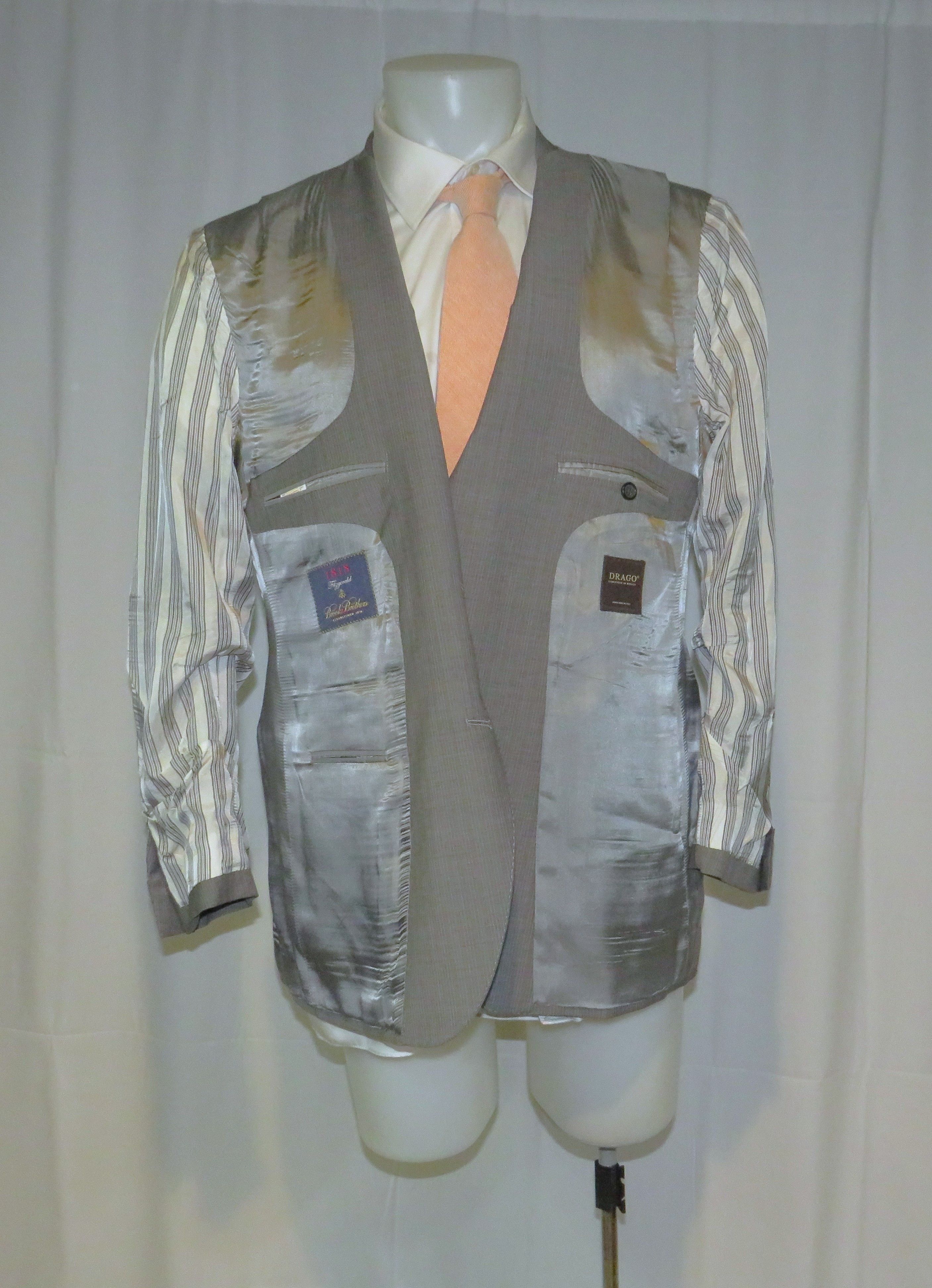 Brooks Brothers 1818 Fitzgerald Drago Gray Striped Two Button Suit 46R Size 46R - 12 Thumbnail