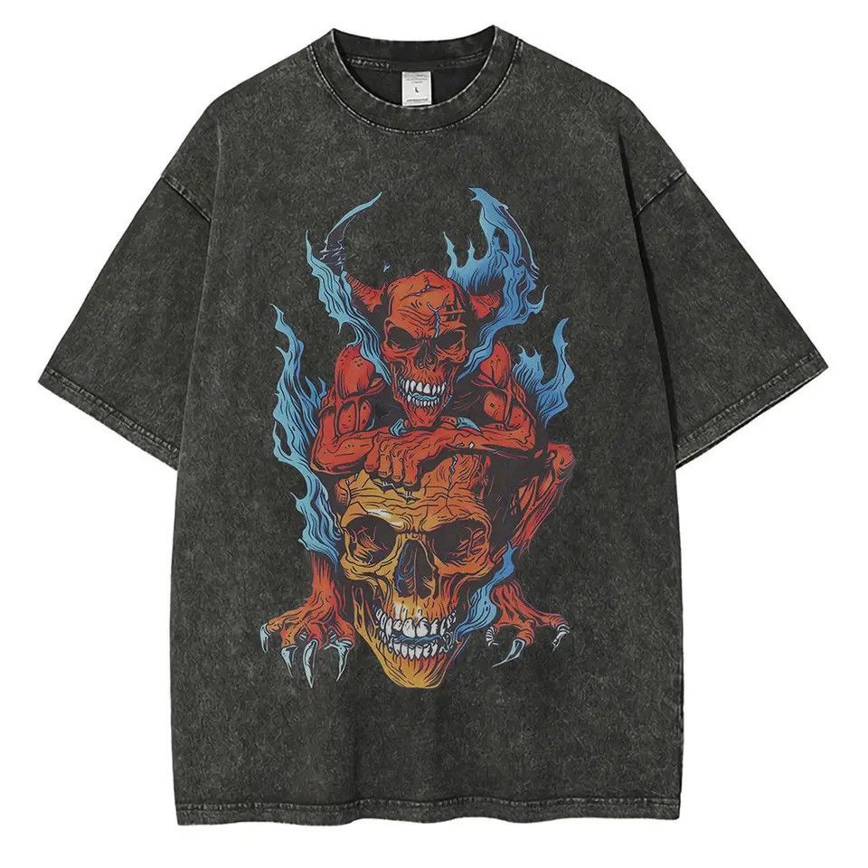 Other Gothic Punk Skull Demon Distressed Washed T Shirt Size US L / EU 52-54 / 3 - 1 Thumbnail