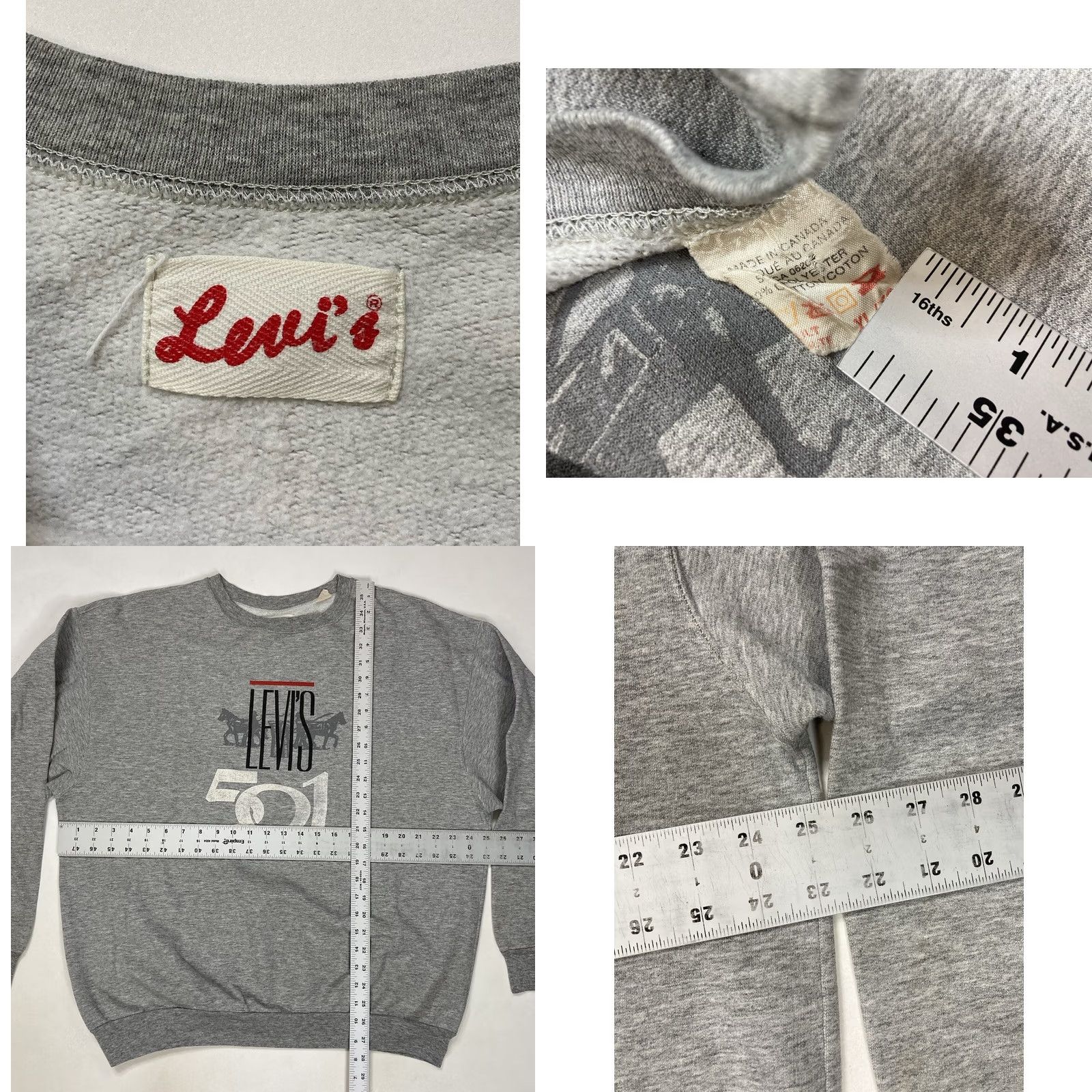 Levi's VINTAGE Levi's 501 Graphic Crewneck Sweatshirt Men XL Gray 90s Size US XL / EU 56 / 4 - 8 Thumbnail