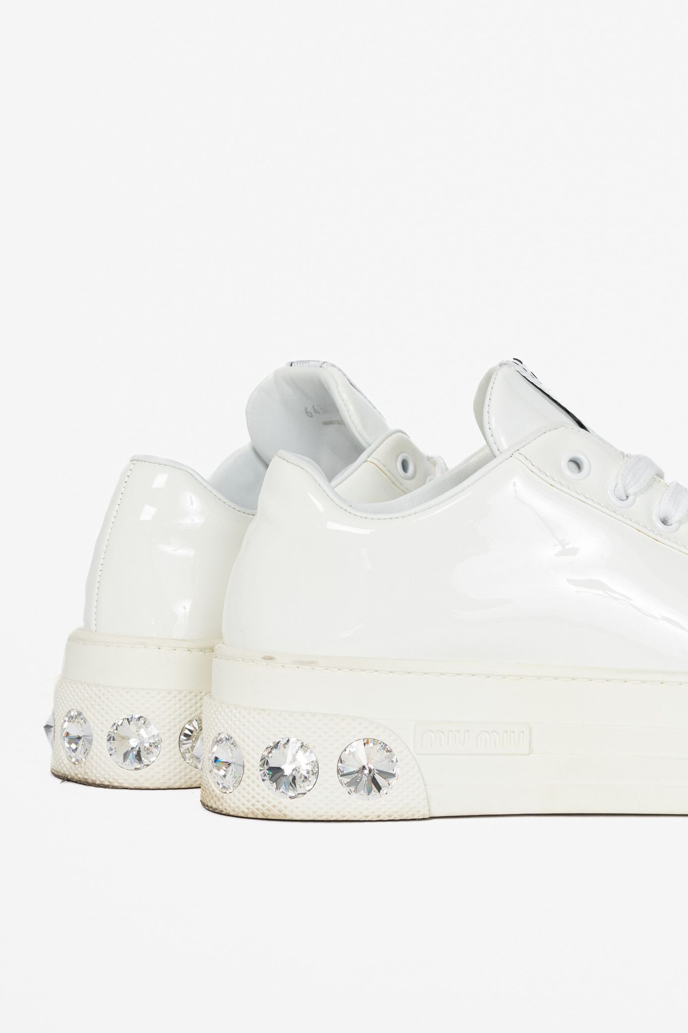 Miu Miu Miu Miu White Patent Crystal-Platform Lace-Up Sneakers Size US 5.5 / IT 35.5 - 8 Thumbnail