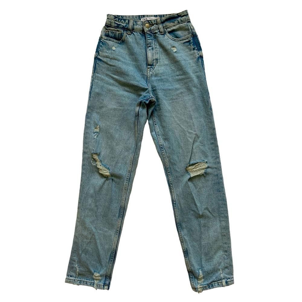Zara Zara High waist Rise Blue Tattered mom jeans Size 25" / US 0 / IT 36 - 1 Thumbnail