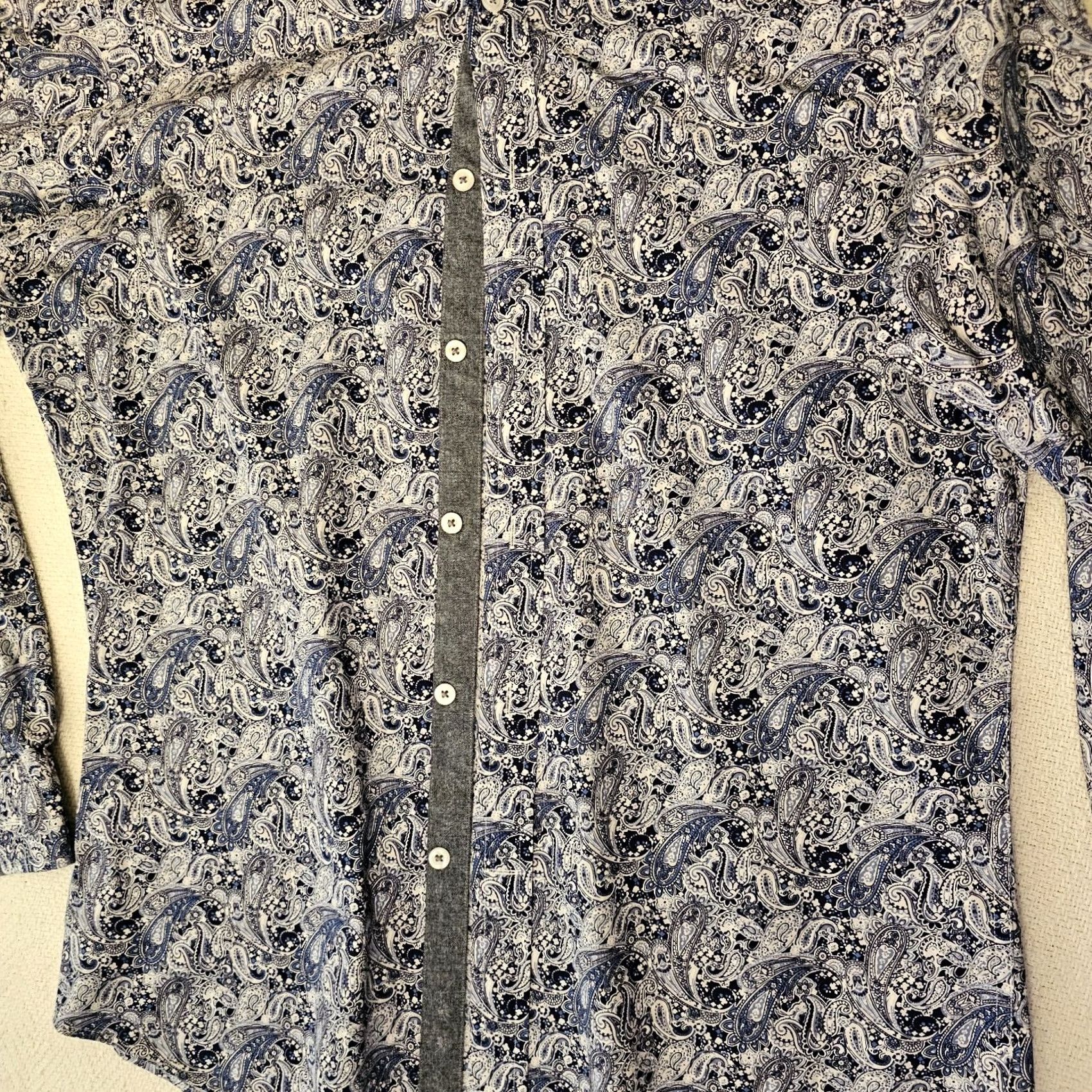 Cremieux Daniel Cremieux Premium Denim Shirt Men's L Blue Paisley Flip Cuff Button-Front Collared Long Sleeve Casual Party/Cocktail Shirt Size US L / EU 52-54 / 3 - 3 Thumbnail