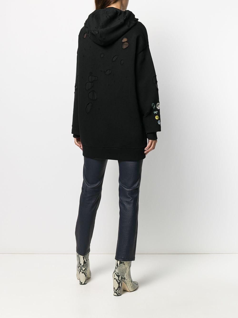 Givenchy Black Embroidered Floral Destroyed Logo Hoodie Size US XS / EU 42 / 0 - 4 Thumbnail