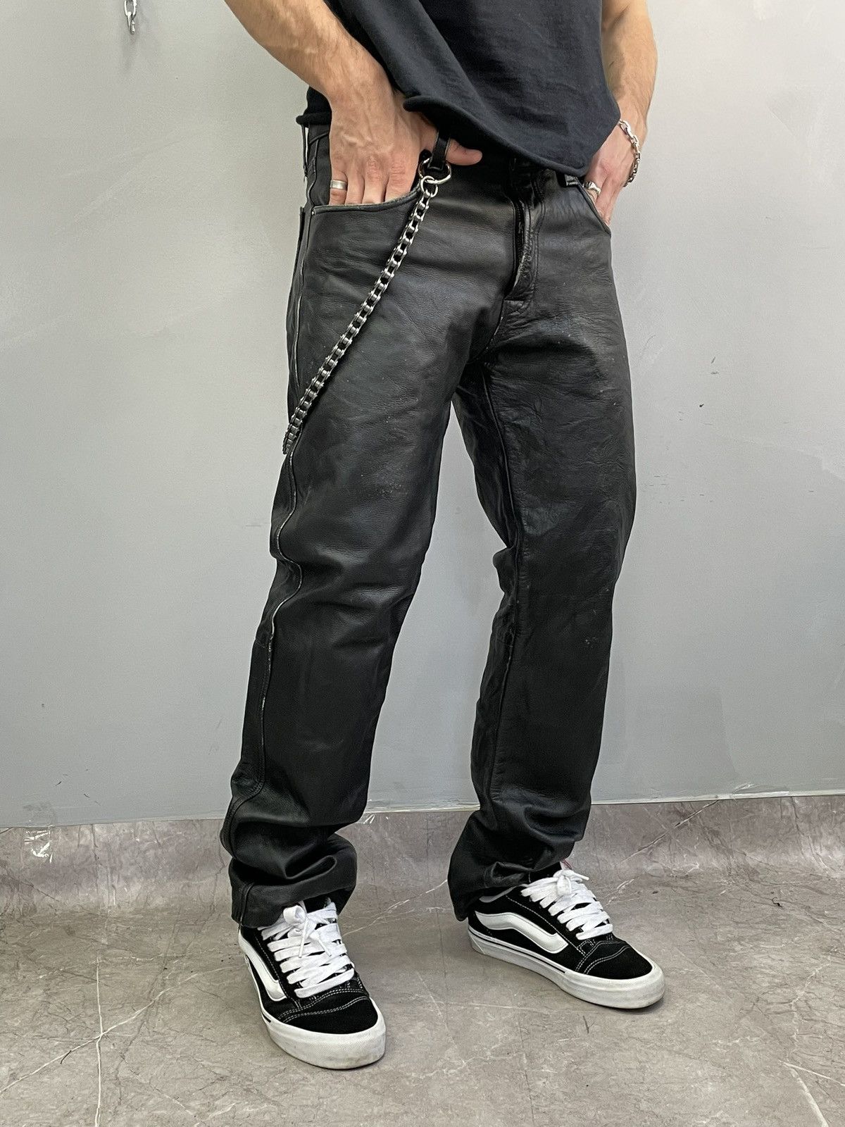 14th Addiction Vintage moto leather regular moto pants Rick owens style Size US 34 / EU 50 - 1 Thumbnail