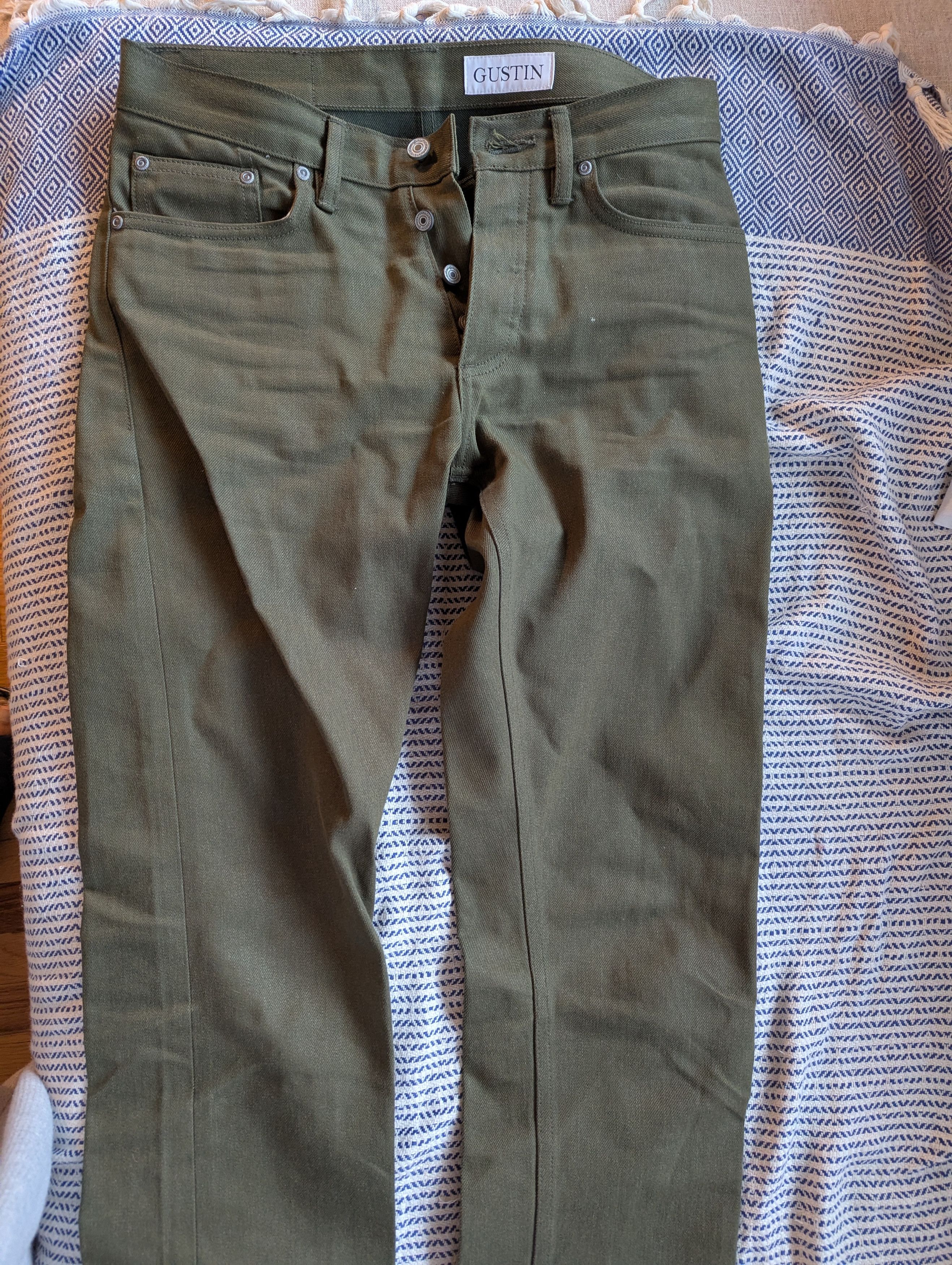 Gustin #159 Japan Olive Japanese Selvedge Denim Jeans Size US 31 - 1 Thumbnail