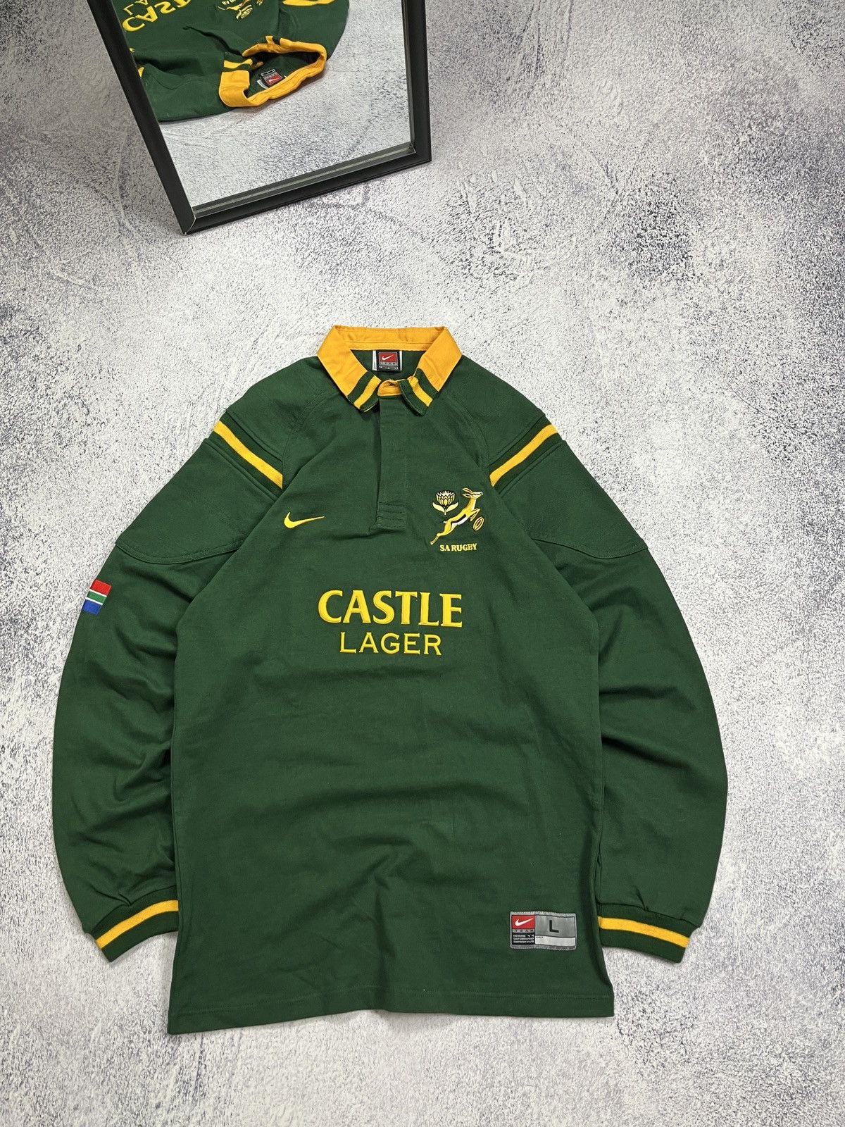 Nike × Vintage Vintage Nike Rugby Shirt Castle Lager South Africa Rugby Size US L / EU 52-54 / 3 - 1 Thumbnail