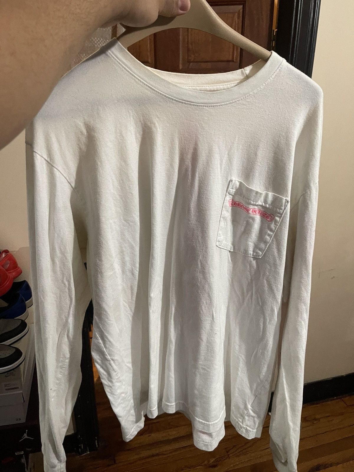 Image of Chrome Hearts Chrome Heart Hollywood Pink Long Sleeve Size XL in White, Men's