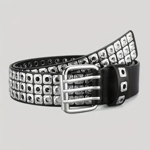 Leather × Vintage Silver Retro Rivet Buckle Belt Size ONE SIZE - 3 Thumbnail