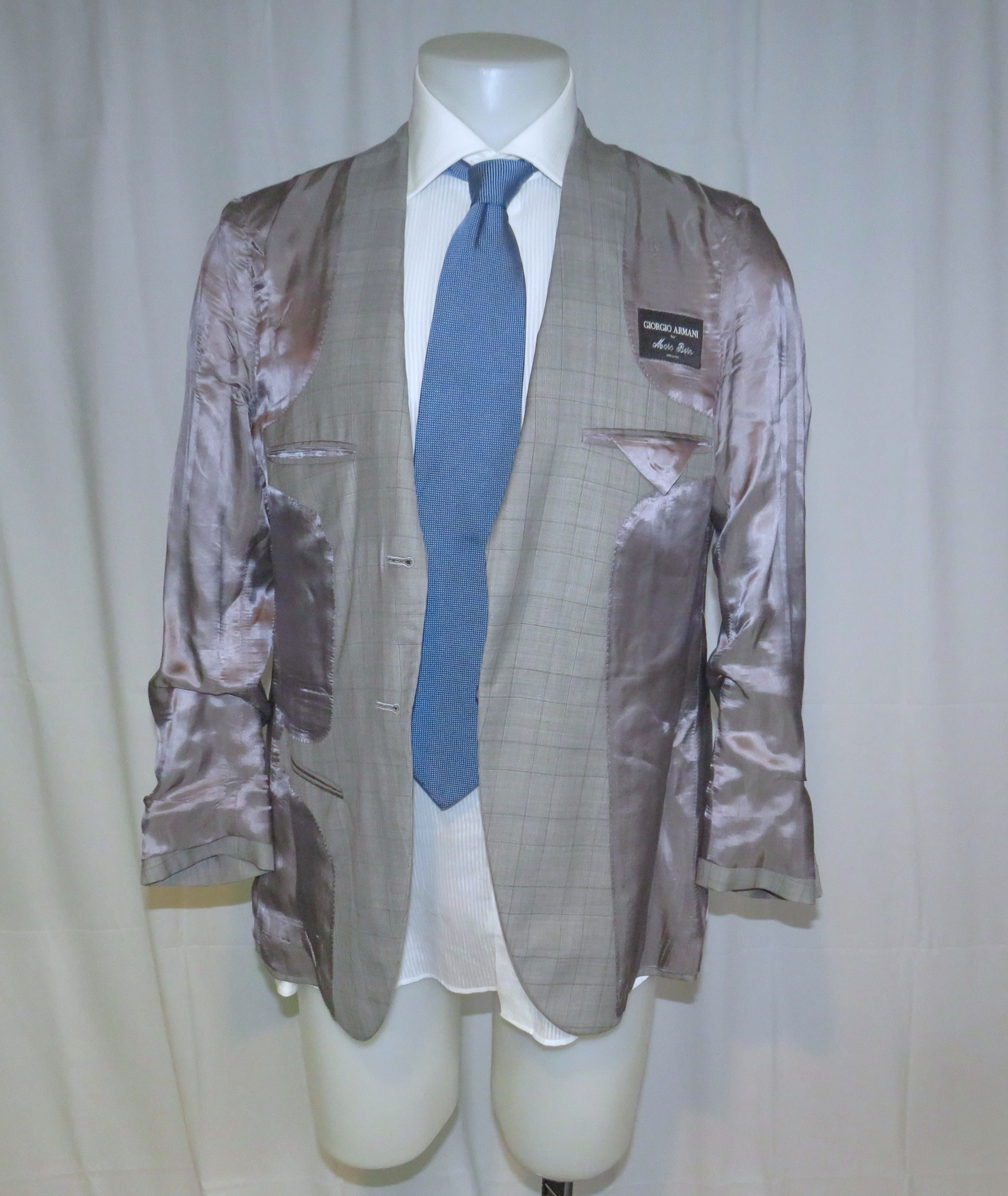 Giorgio Armani Black Label Custom Gray Plaid Two Button Suit 40R Size 40R - 13 Thumbnail