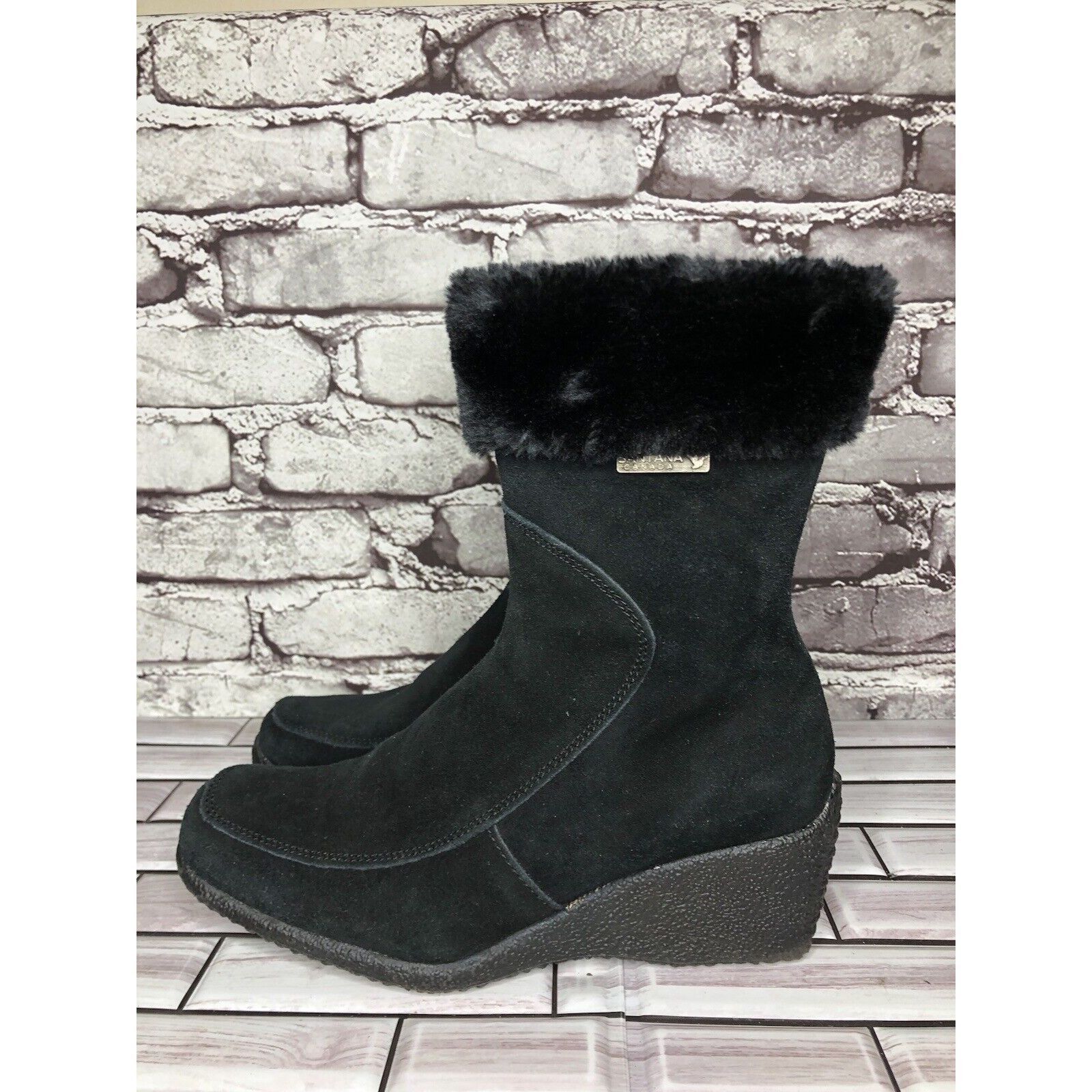 Other Aquatherm by Santana Canada Tati Black Suede Fur Winter Wedg Size US 8 / IT 38 - 11 Thumbnail
