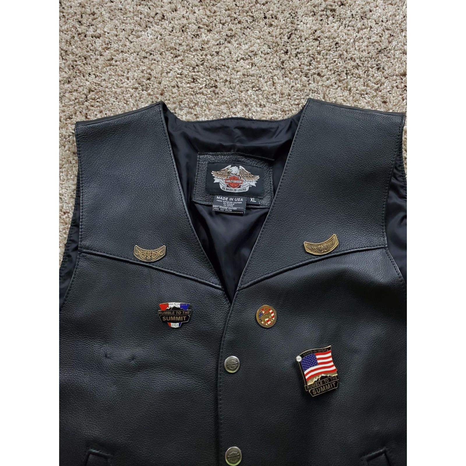 Harley Davidson VINTAGE Harley-Davidson Vest Leather Mens XL Black HOG Club USA Made Pockets Lined Studded Logo 98240-97VM Size US XL / EU 56 / 4 - 3 Thumbnail