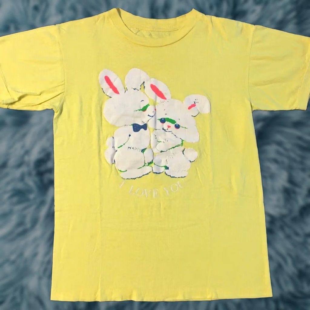 Vintage VINTAGE Bunny Rabbit I Love You Shirt S USA Striped Short Sleeve T-Shirt Men Yellow 80s 90s Friendship Happy Size US S / EU 44-46 / 1 - 1 Thumbnail