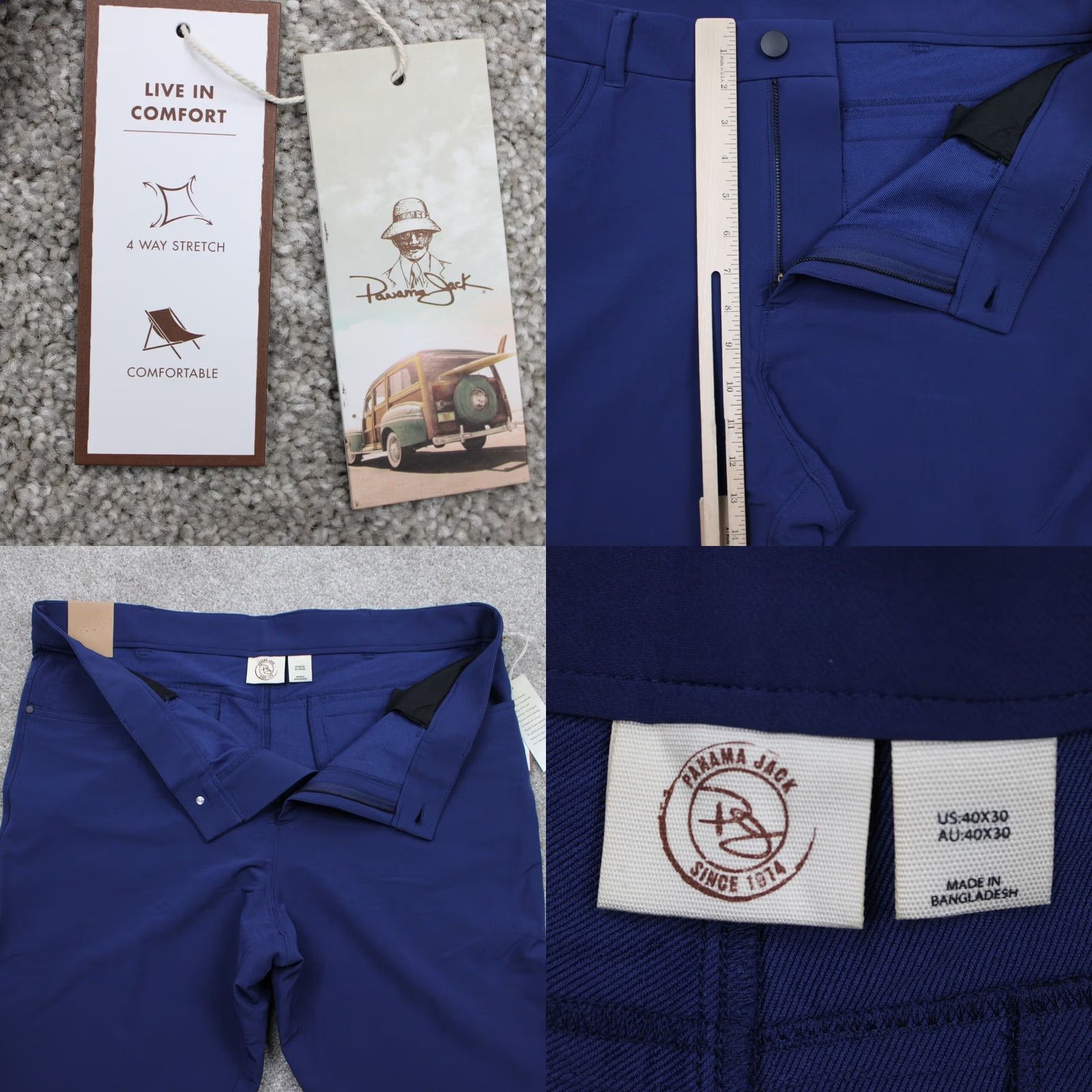 Panama Jack Panama Jack Pants Mens 40x30 Blue NWT 4 Way Stretch Polyester Spandex Flat Front Dress Pants Regular Size Type: Regular Size US 40 / EU 56 - 8 Thumbnail