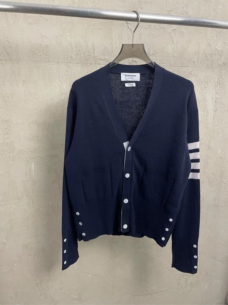Thom Browne Thom Browne Blue and green knit cardigan Size US S / EU 44-46 / 1 - 1 Thumbnail