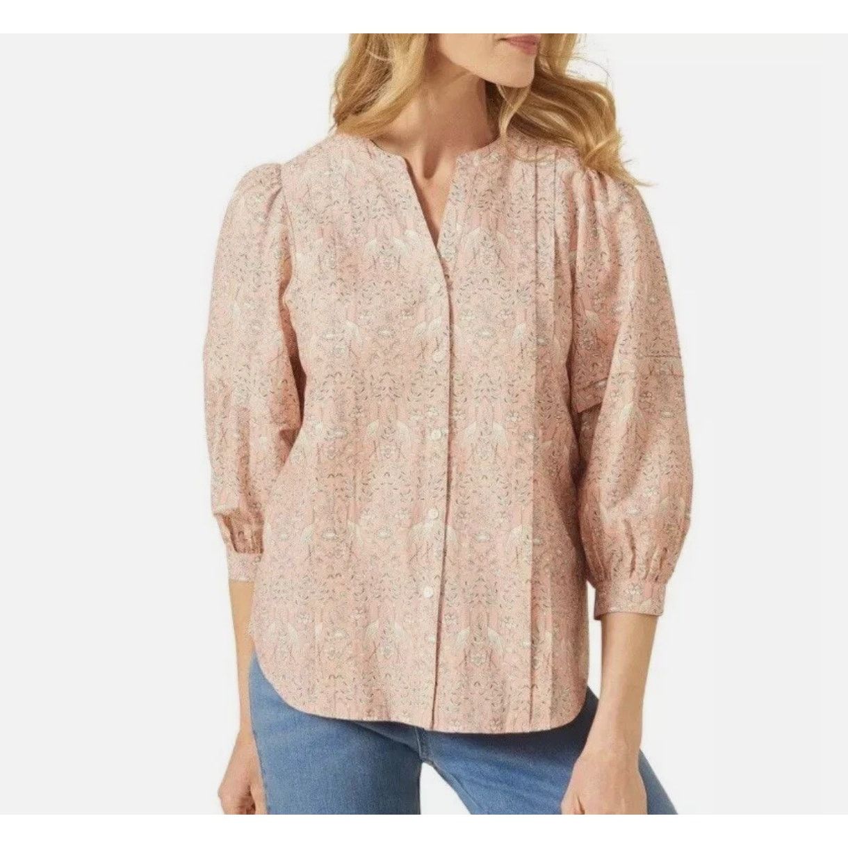 J.McLaughlin J.Mclaughlin Laramie XLarge Pink Bird Floral Silk Blend 3/4 Size XL / US 12-14 / IT 48-50 - 1 Thumbnail