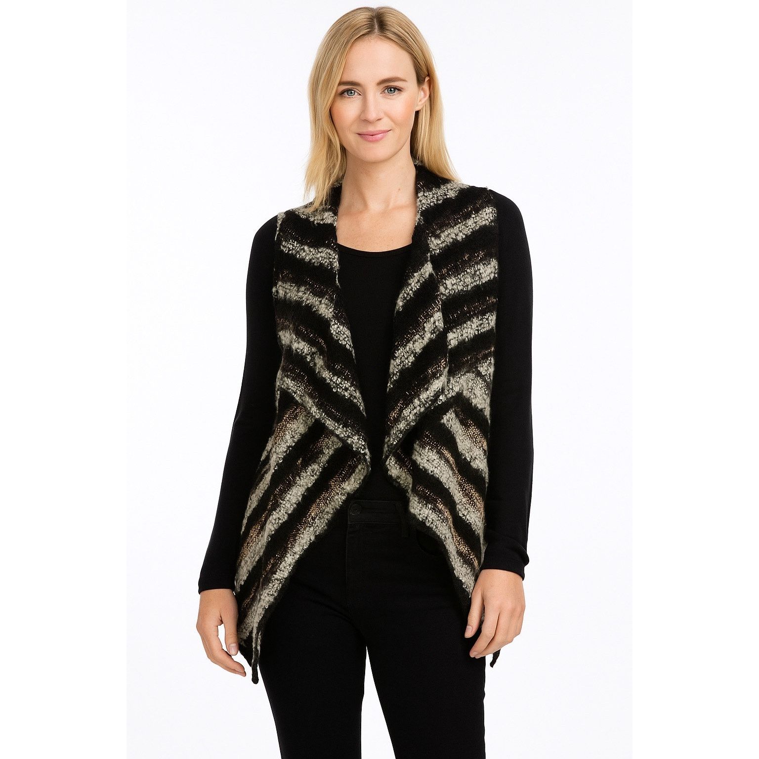 Other Alberto Makali Wool Blend Open Cardigan Stiped Knit Metallic Size M / US 6-8 / IT 42-44 - 1 Thumbnail