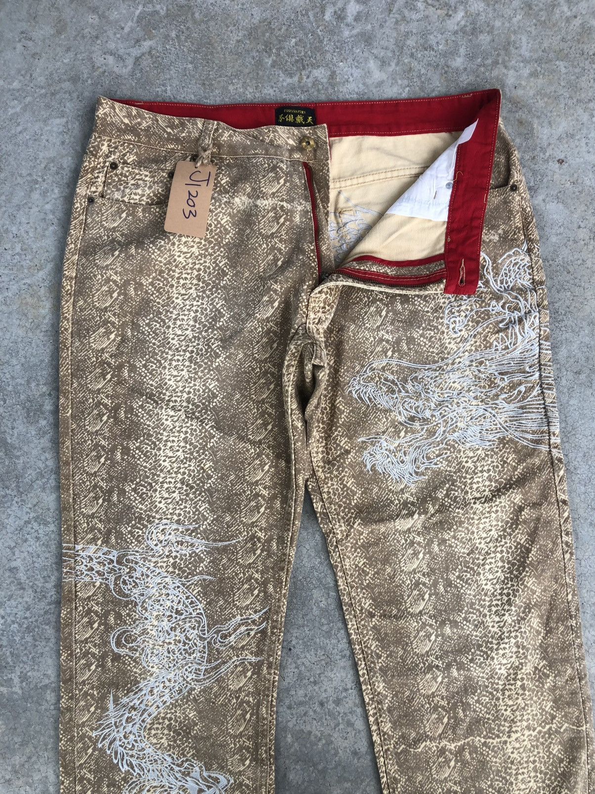 Japanese Brand Japanese Fugutaiten Embroidered Denim Snake Skin Baggy Size US 38 / EU 54 - 3 Thumbnail