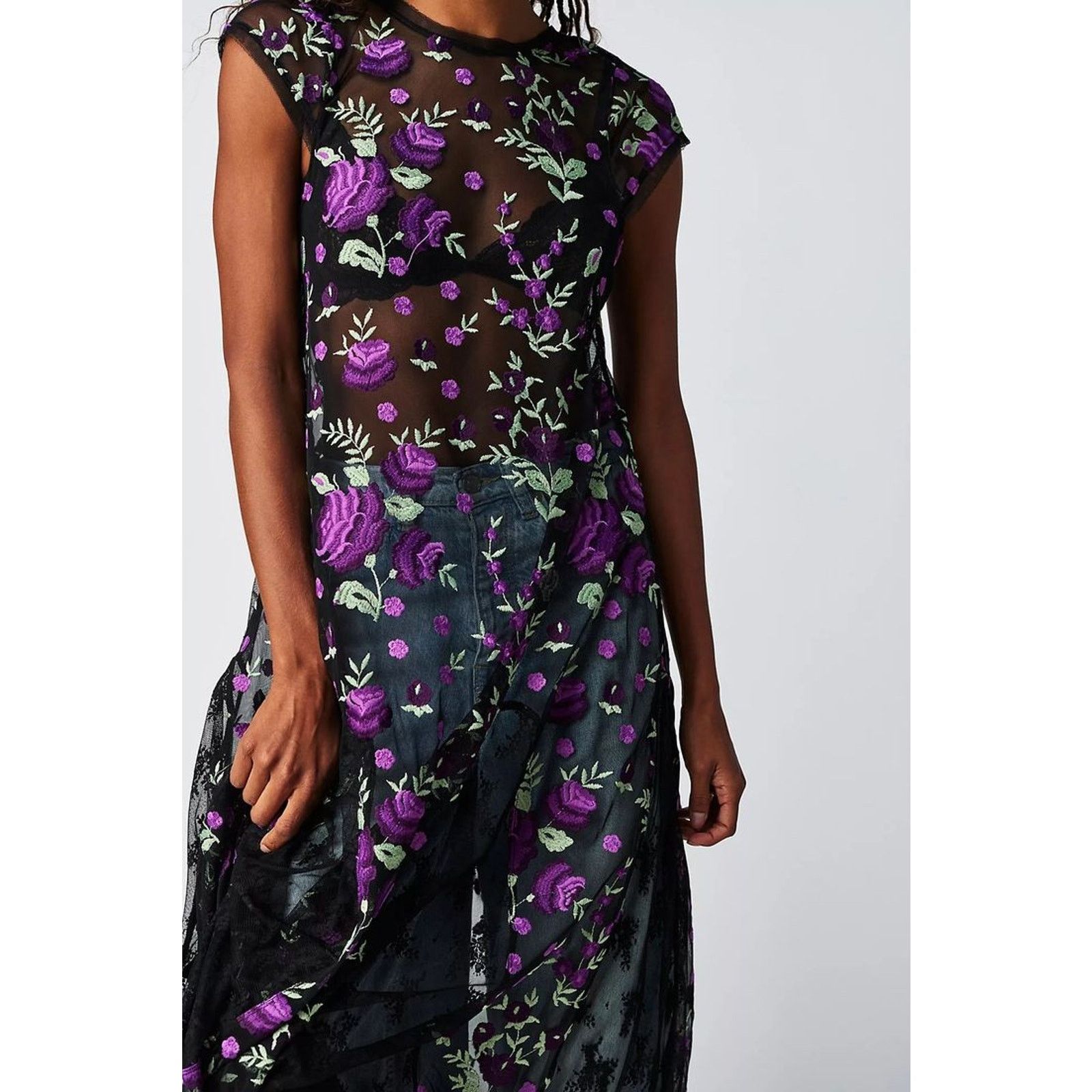 Free People New Sky Bright Floral Midi Dress $228 X-SMALL Black/Purple Size XS / US 0-2 / IT 36-38 - 5 Thumbnail