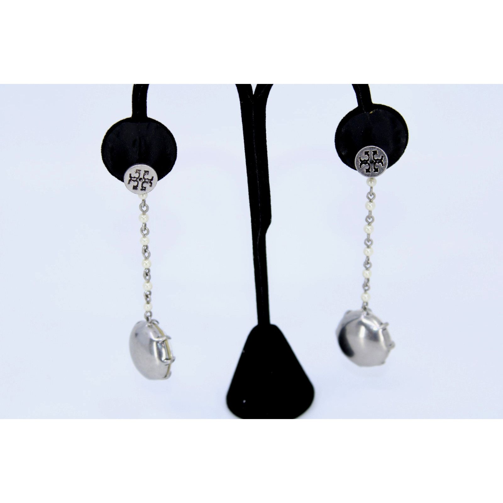 Tory Burch Excellent TORY BURCH Silver Tone Crystal Ball Drop Earrings Size ONE SIZE - 3 Thumbnail