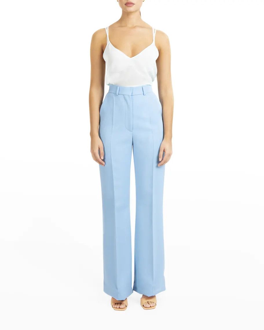 Blue High-Waisted Flared Merino Wool Trousers