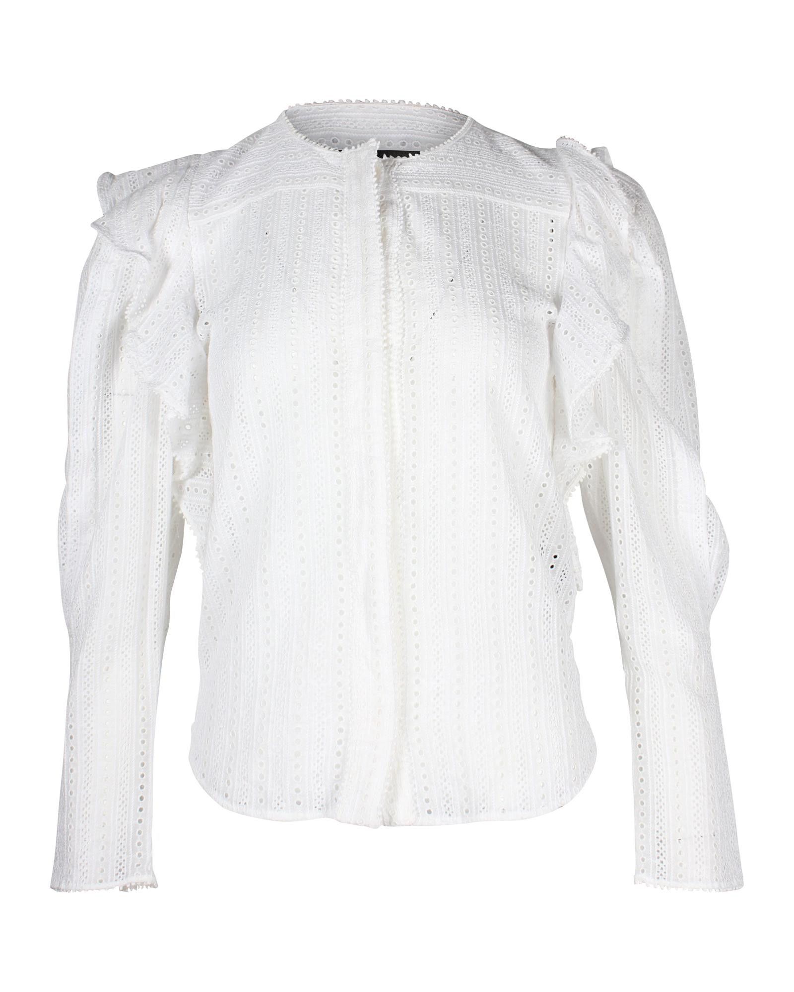 image of White Eyelet Cotton Ruffle-Trim Blouse By Isabel Marant, Women's (Size XS)