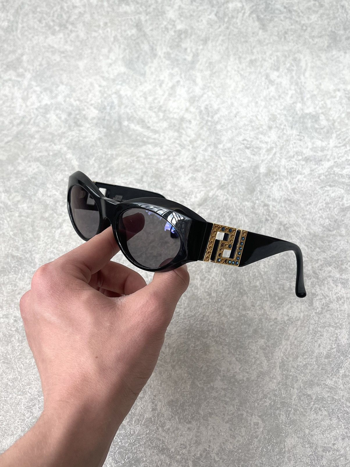 Versace 90s Vintage Gianni Versace T74/B Rhinestone Greca Sunglasses Size ONE SIZE - 2 Thumbnail