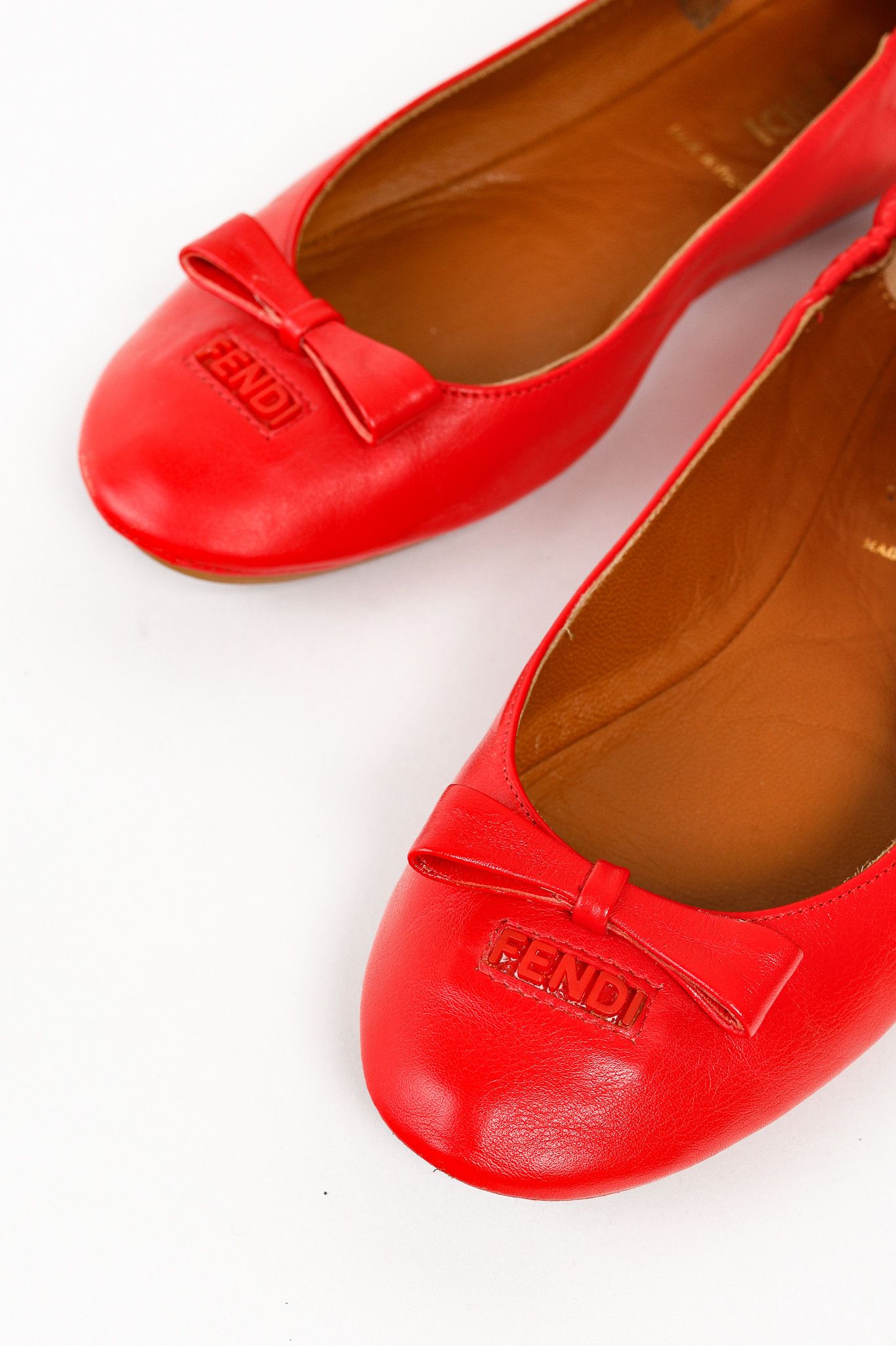 Fendi Fendi Coral Red Leather Bow Scrunch Ballet Flats Size US 7.5 / IT 37.5 - 7 Thumbnail