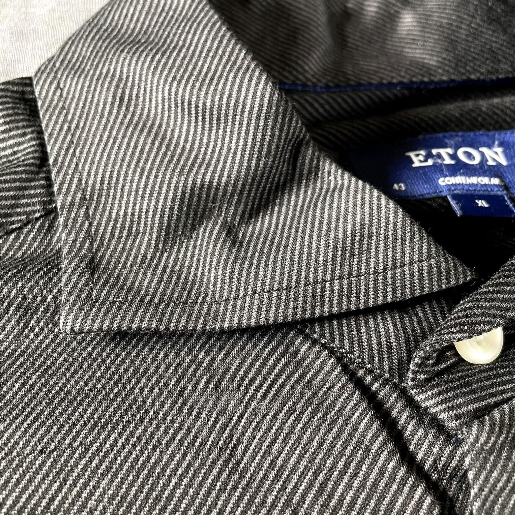 Eton Eton Dress Shirt Mens XL 43 17 Gray Black Contemporary Fit Cotton Long Sleeve Dress Shirt Shirt Men XL Gray Black Striped 100% Cotton Contemporary Fit Size 46R - 3 Thumbnail