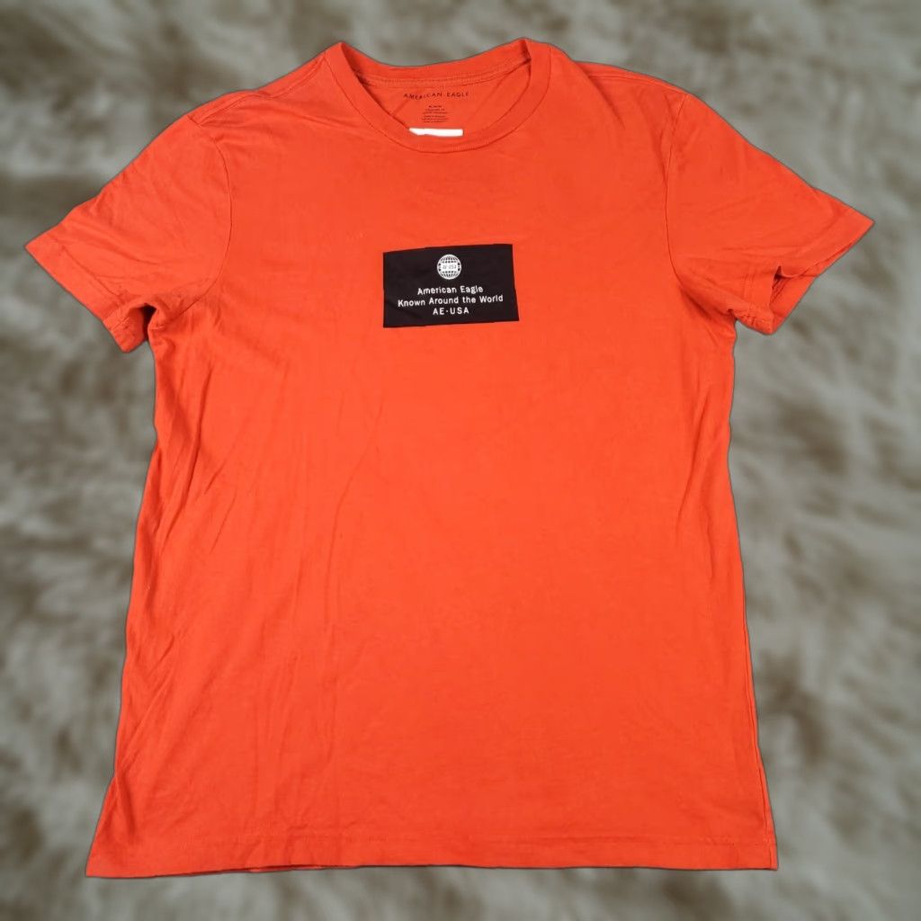 American Eagle Outfitters American Eagle Outfitters Shirt Adult Medium Orange Solid Short Sleeve Crew Neck Logo Mens Size US M / EU 48-50 / 2 - 1 Thumbnail