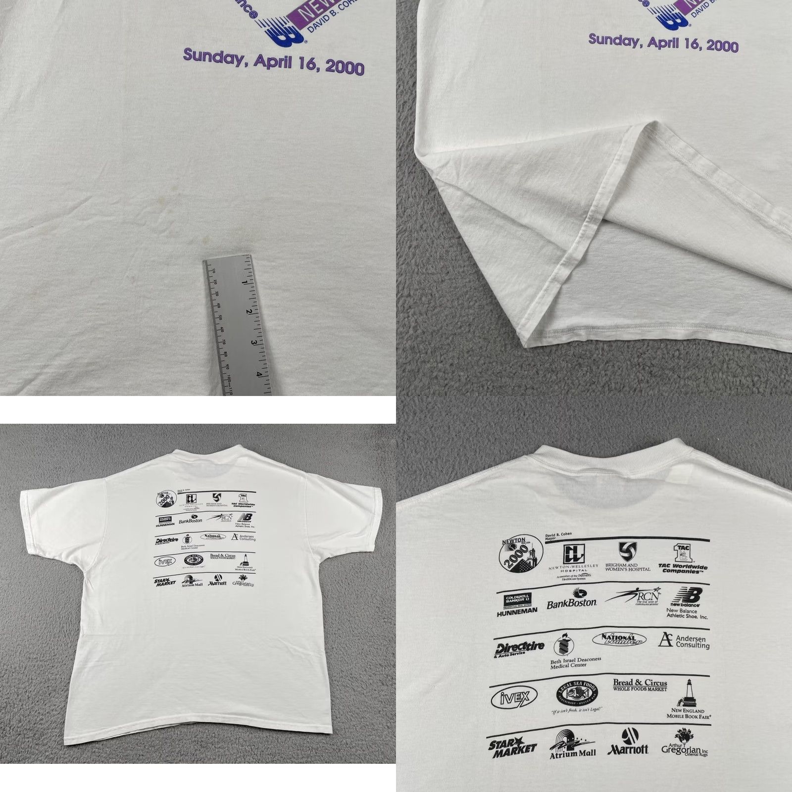 Fruit Of The Loom VINTAGE FOTL Shirt XL White 90s USA Travel Runner Cotton Men New Balance Massachusetts April 16 2000 Size US XL / EU 56 / 4 - 9 Thumbnail