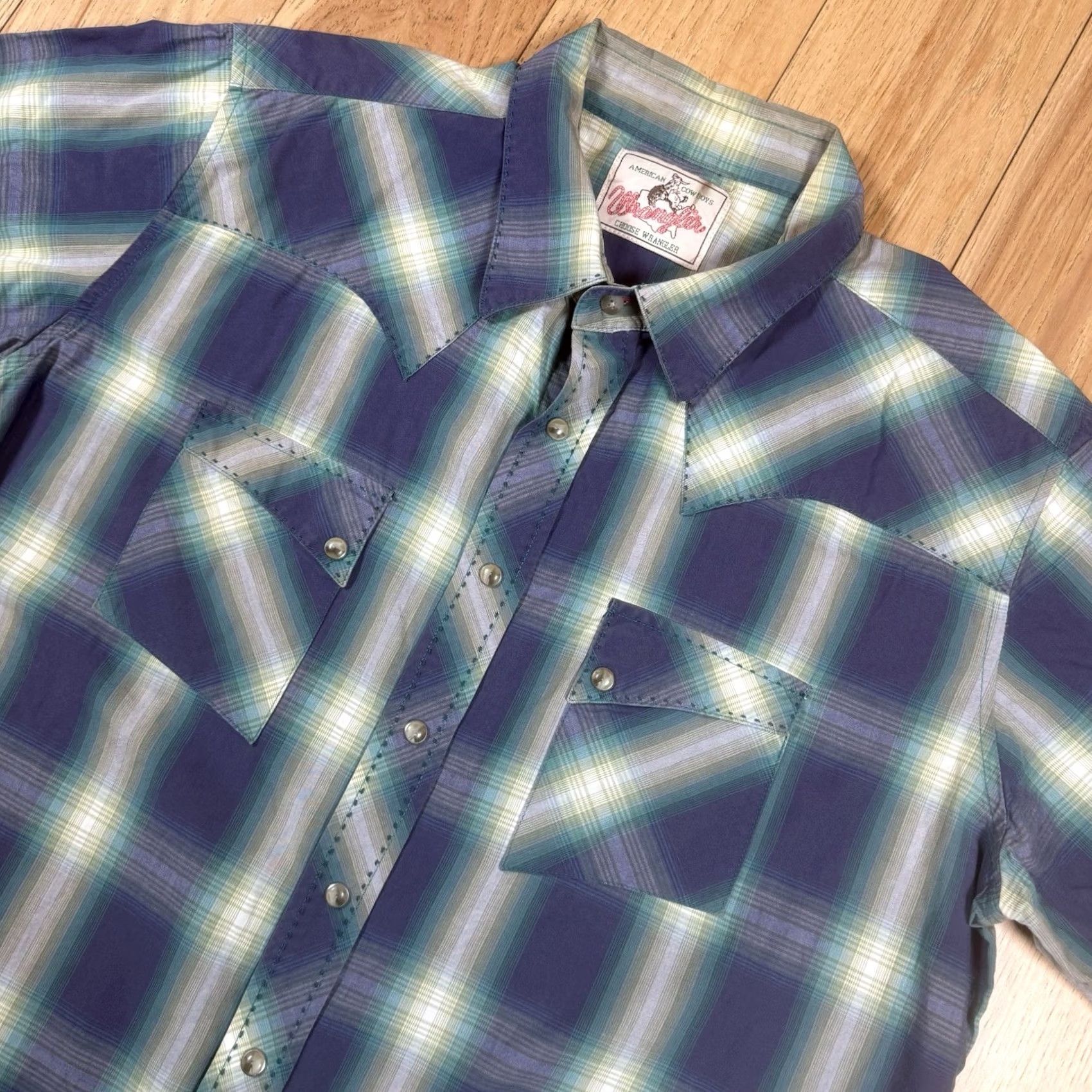 Wrangler VINTAGE Wrangler Shirt Mens Large Blue Green Plaid Pearl Snap Button-Down 80s Western Cowboy Retro Size US L / EU 52-54 / 3 - 2 Thumbnail