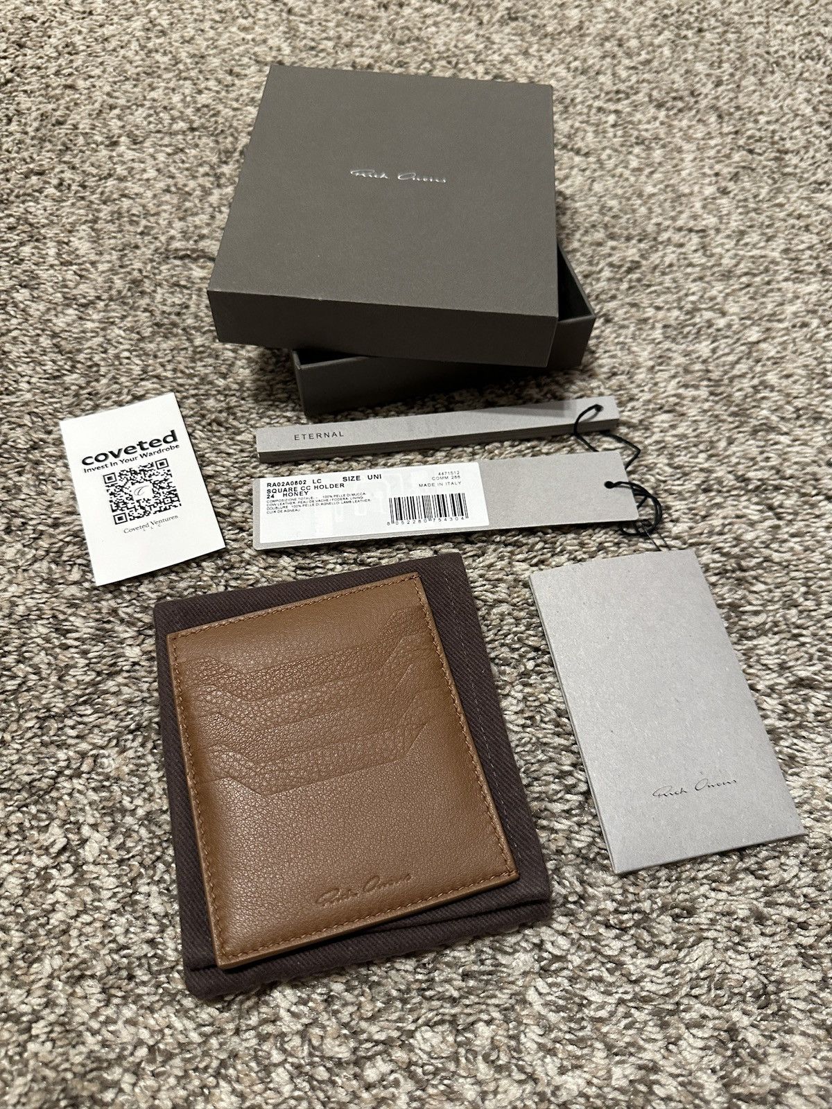 Rick Owens Honey Brown Square Card Holder Wallet