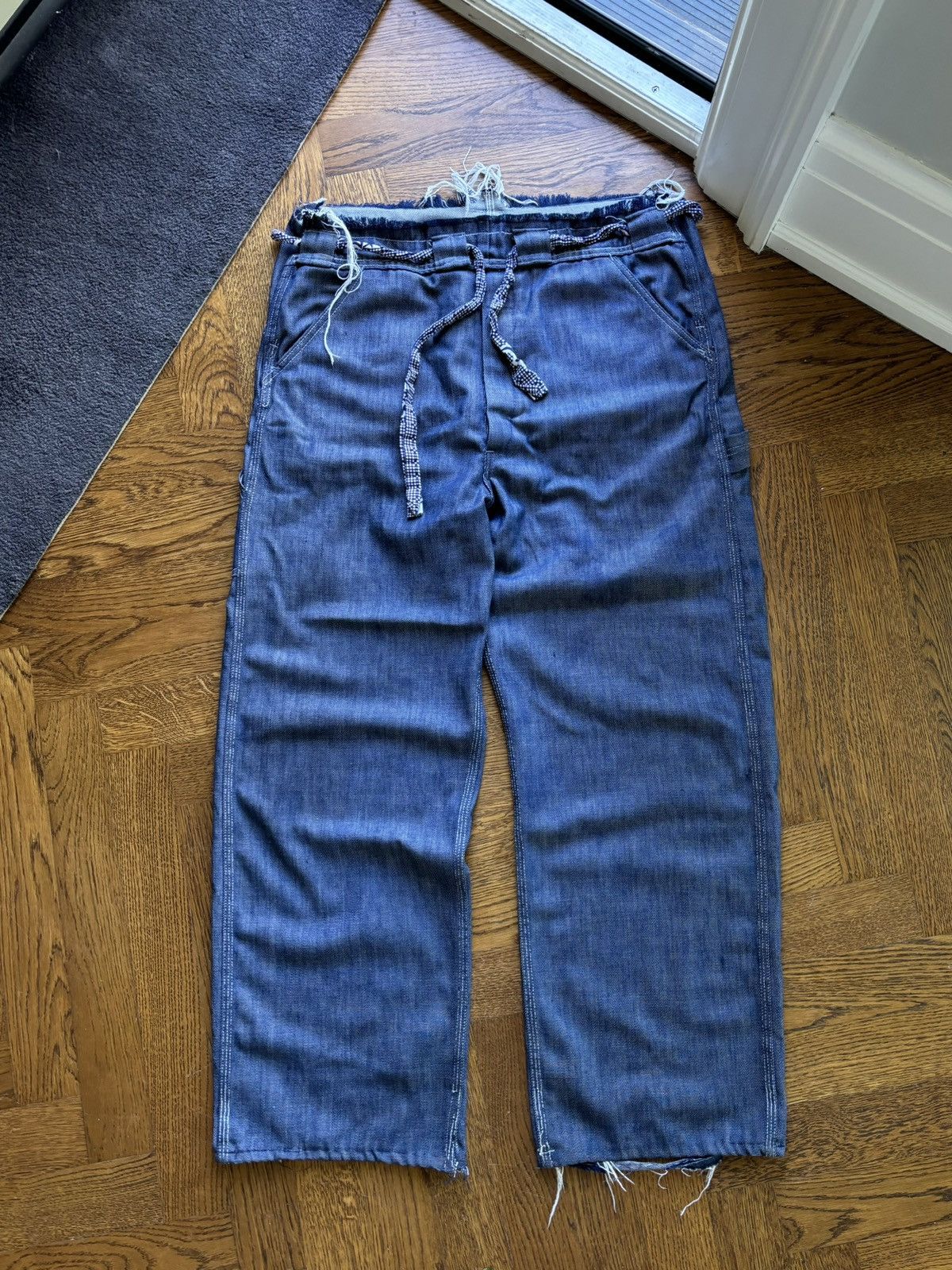 Oshkosh × Sears × Vintage Vintage Dark Denim 60s 70s Baggy Long Loose Heel Drag USA Size US 34 / EU 50 - 1 Thumbnail