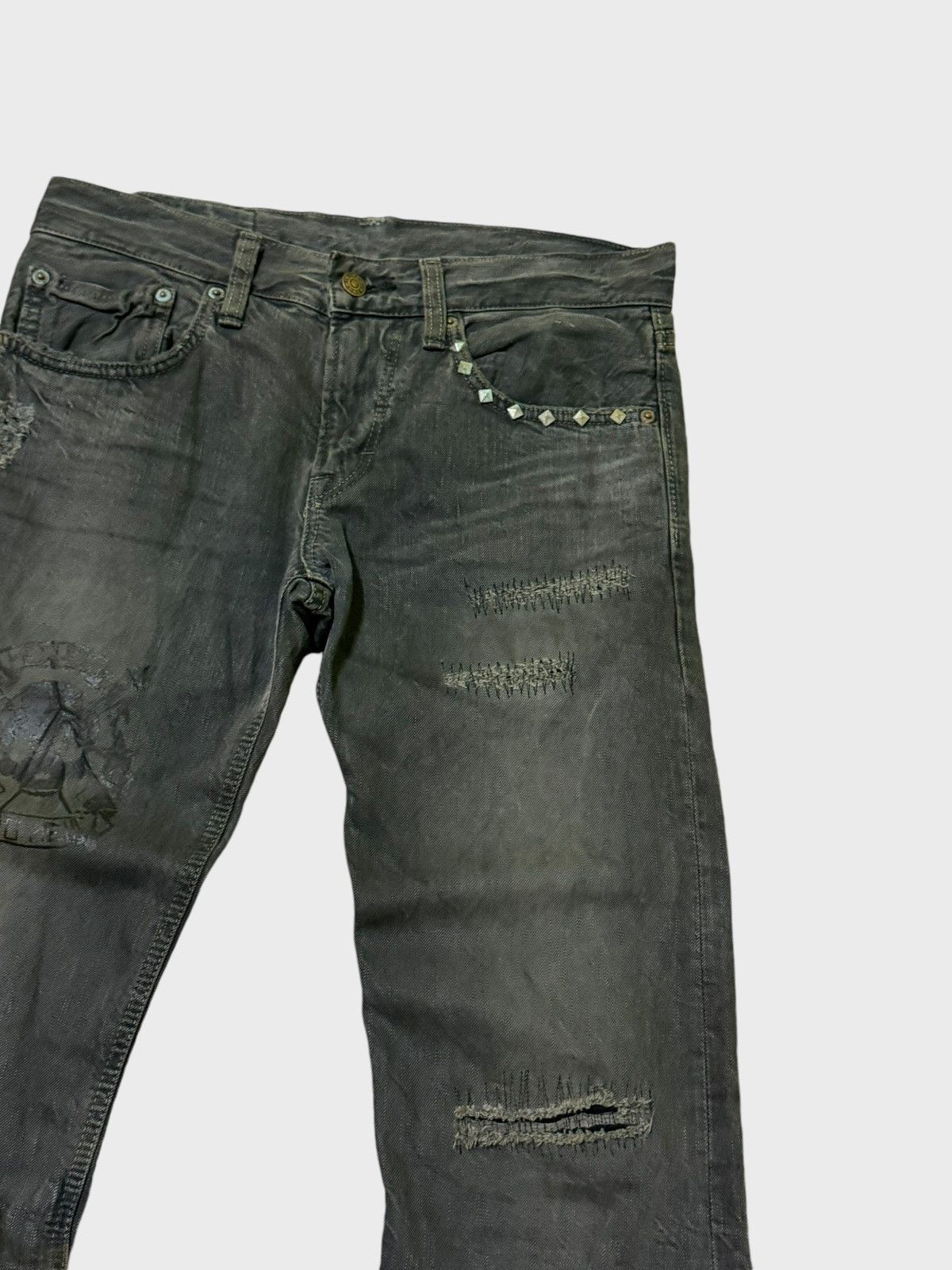 Edwin × Hysteric Glamour Vintage Edwin 502 Studs Skull Distressed Denim Size US 30 / EU 46 - 5 Thumbnail