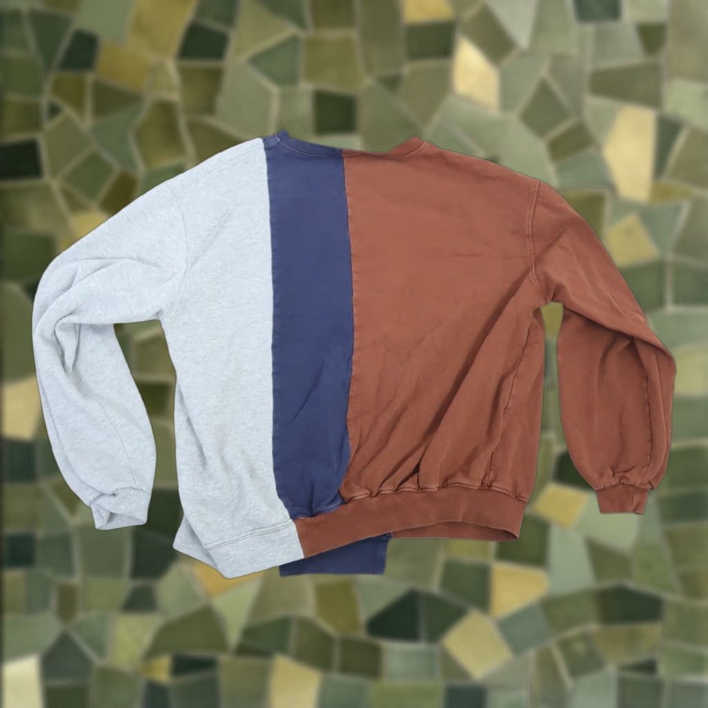 Urban Outfitters VINTAGE Urban Outfitters Sweatshirt Patchwork Upcycle Brown Grey Navy Sports Crew Neck L Women Size L / US 10 / IT 46 - 1 Thumbnail