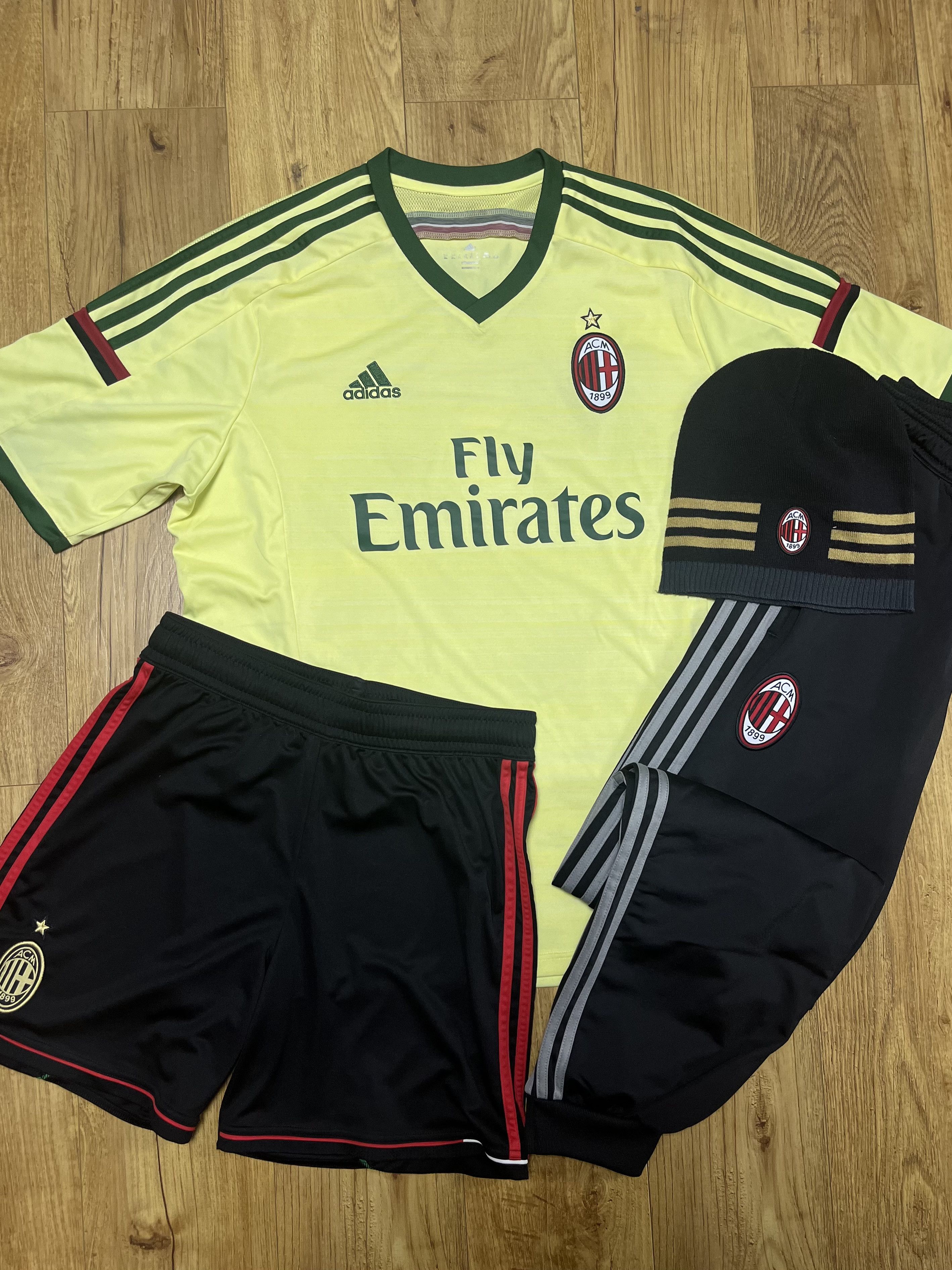 image of Lot Ac Milan Adidas 2014-15 Kit Jersey, Pants, Shorts, Hat, Men's (Size Large)