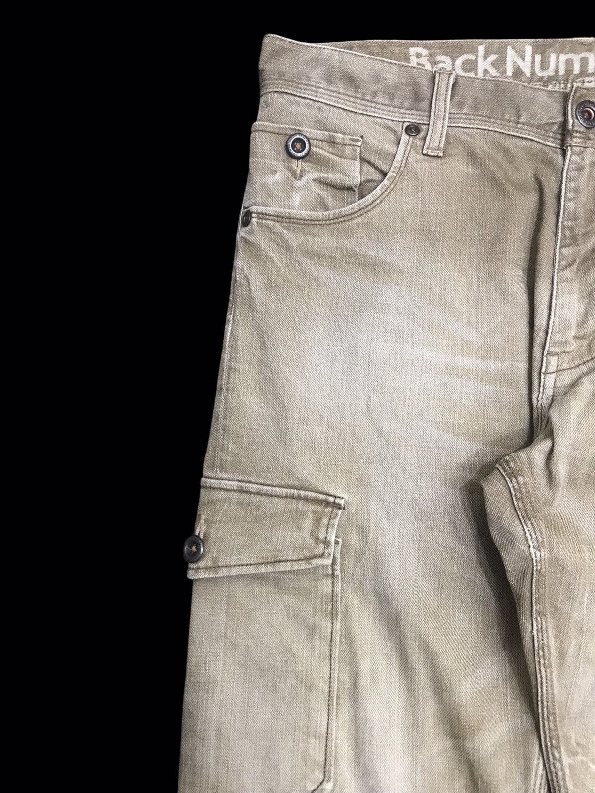 Japanese Brand 💥THRASHED💥BACK NUMBER TAN DISTRESSED CARGO DENIM F367 Size US 35 - 4 Thumbnail
